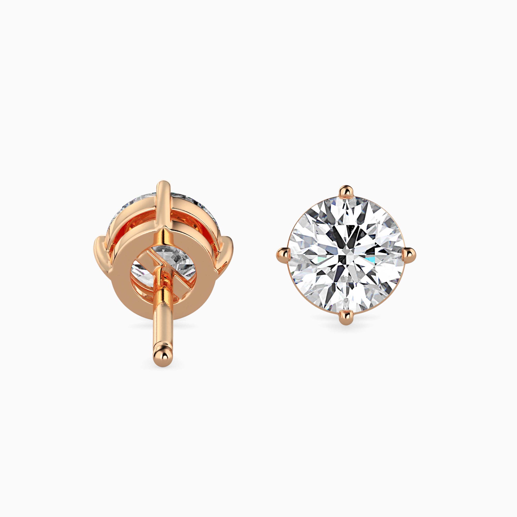 Round Brilliant Cut Lab-Grown Diamond Basket Stud Earrings in Rose Gold Back View