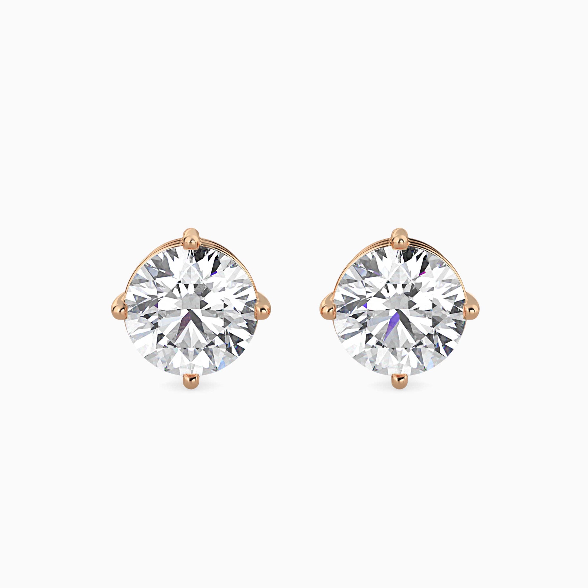 Round Brilliant Cut Lab-Grown Diamond Basket Stud Earrings in Rose Gold Front View