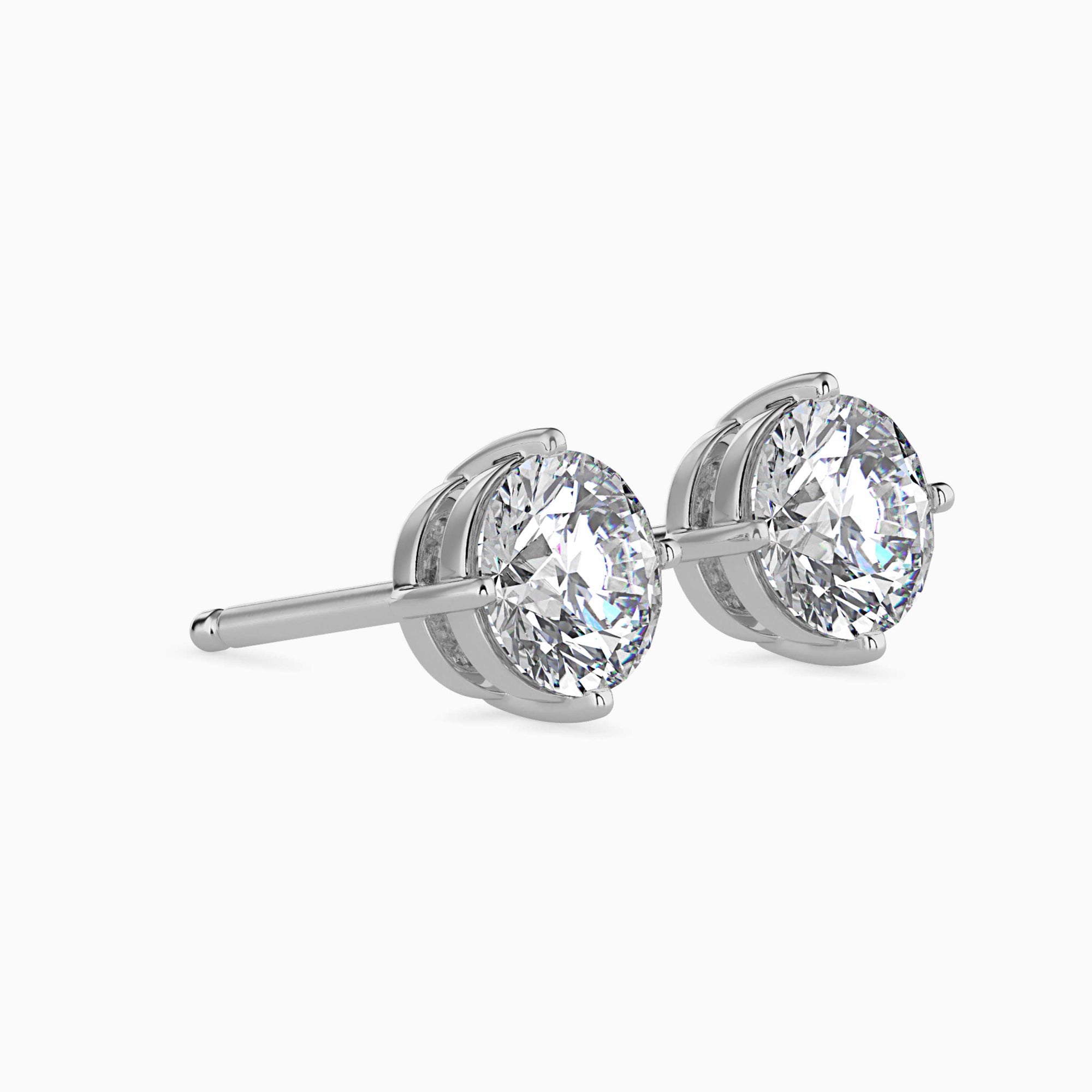 Round Brilliant Cut Lab-Grown Diamond Basket Stud Earrings in White Gold Side View