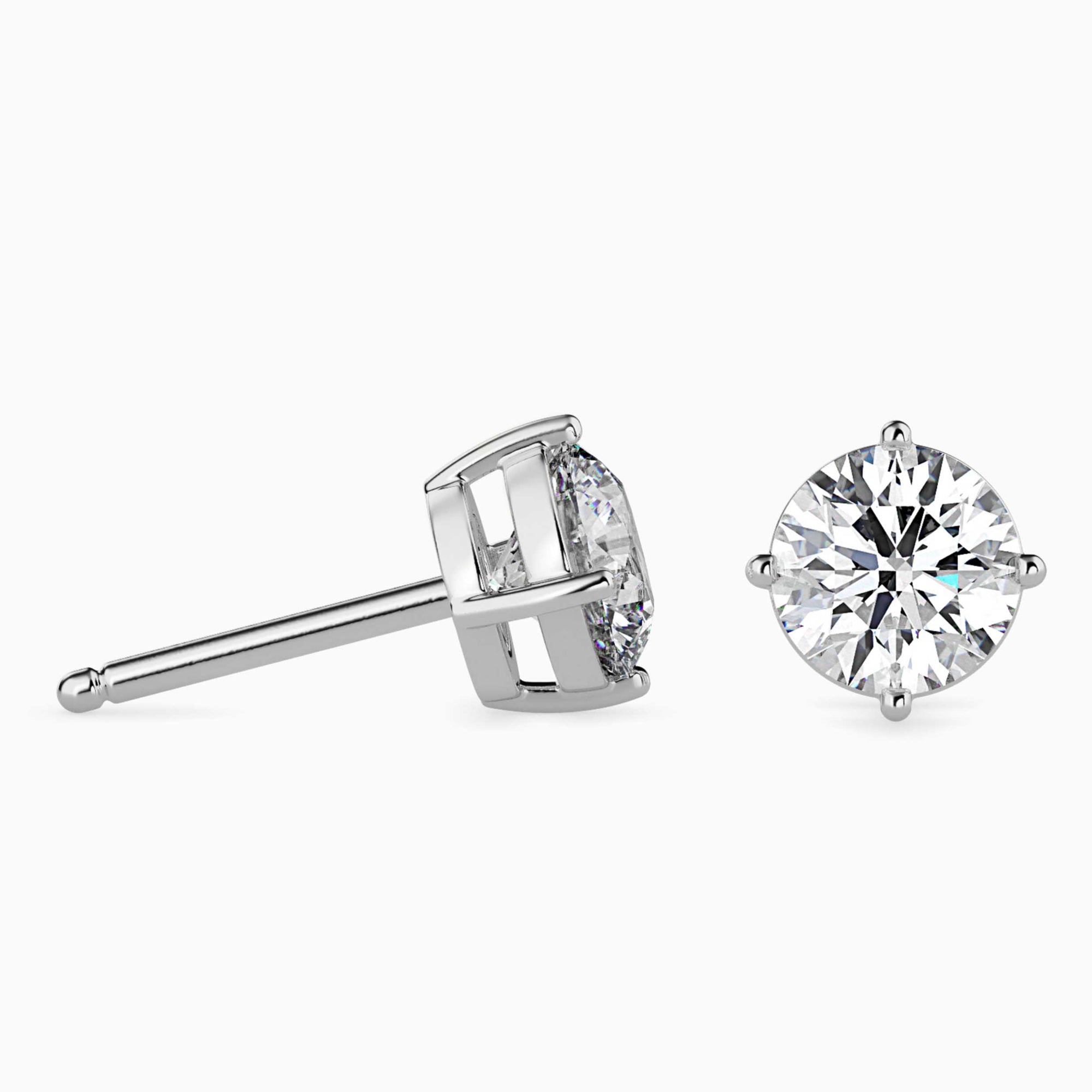 Round Brilliant Cut Lab-Grown Diamond Basket Stud Earrings in White Gold Side View