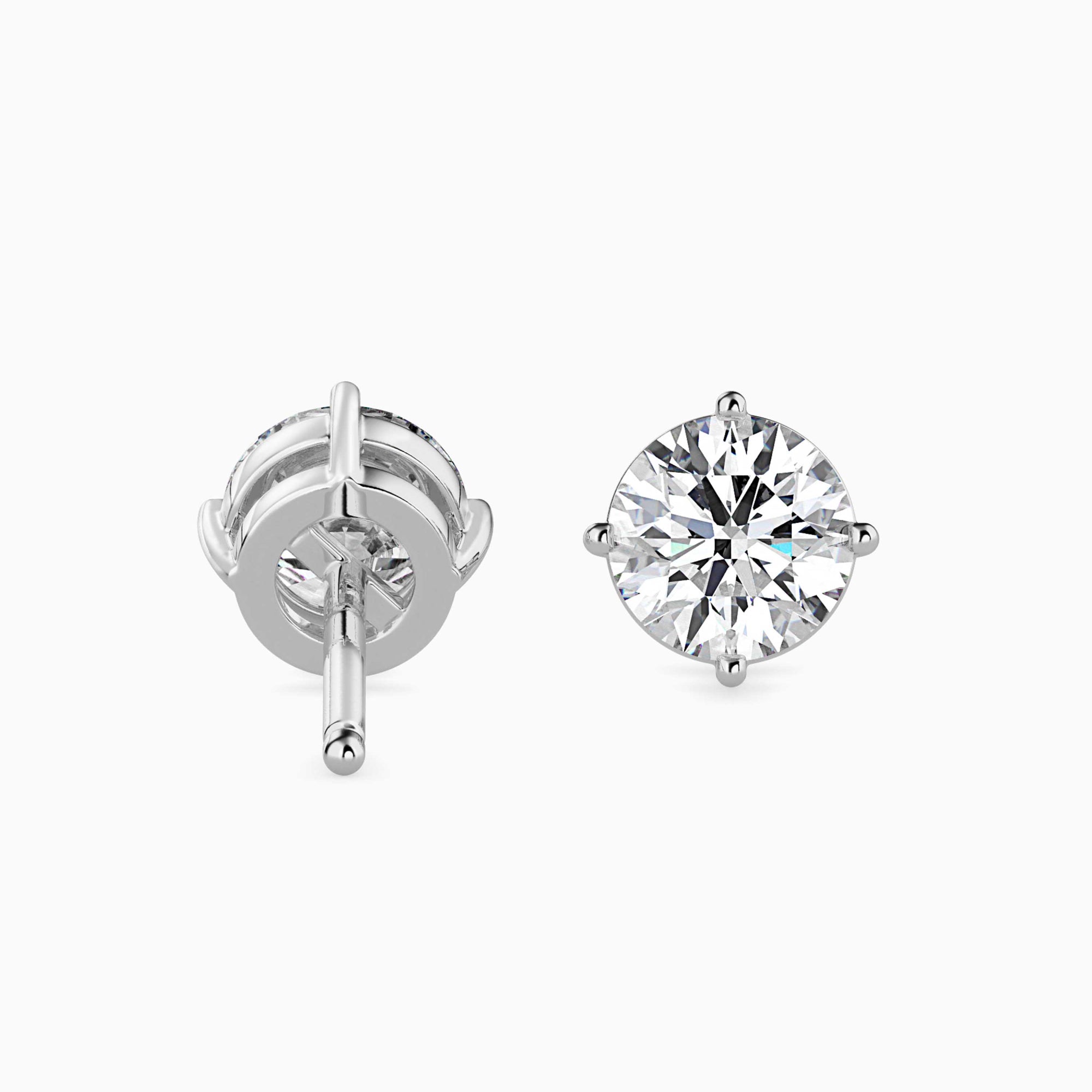 Round Brilliant Cut Lab-Grown Diamond Basket Stud Earrings in White Gold Back View