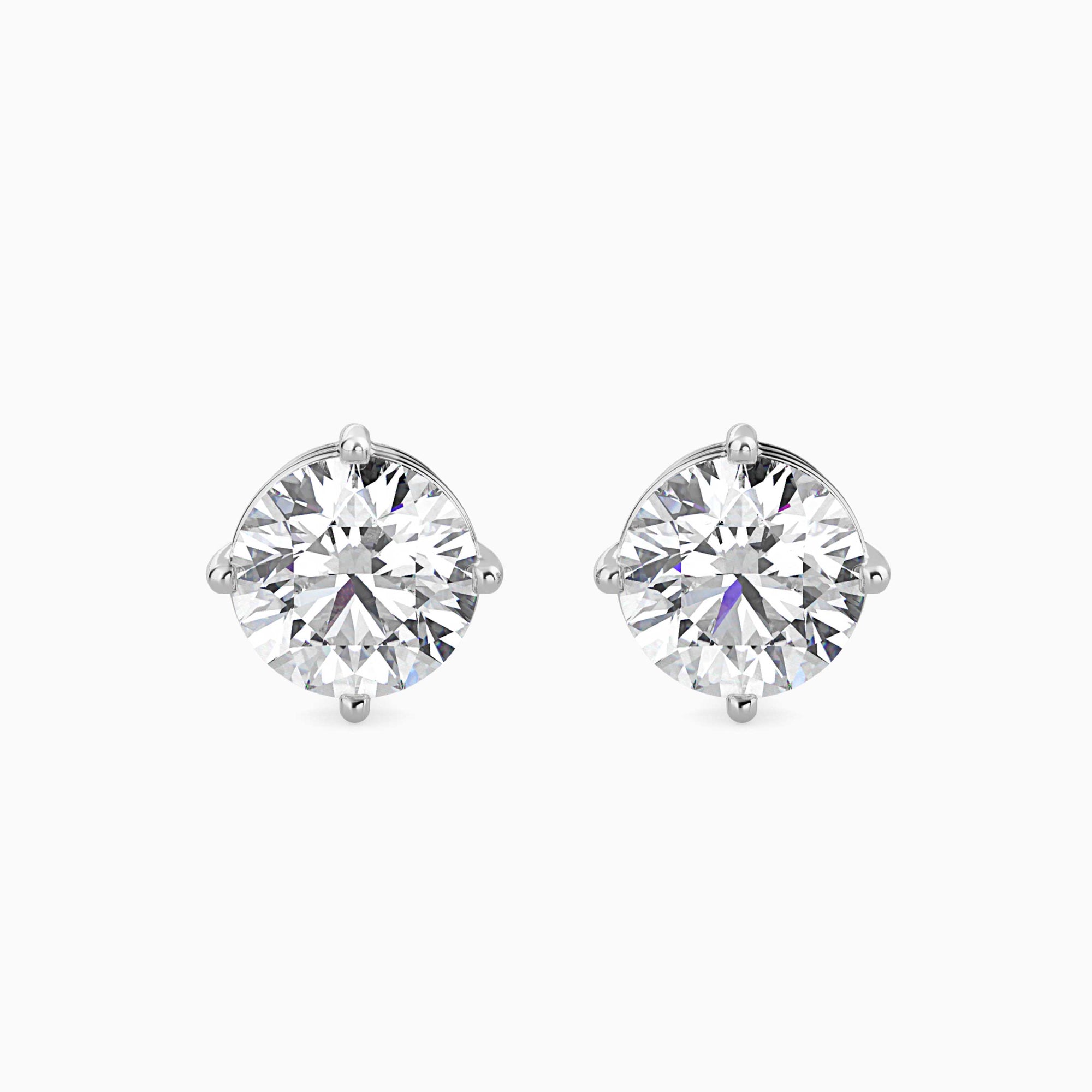 Round Brilliant Cut Lab-Grown Diamond Basket Stud Earrings in White Gold Front View