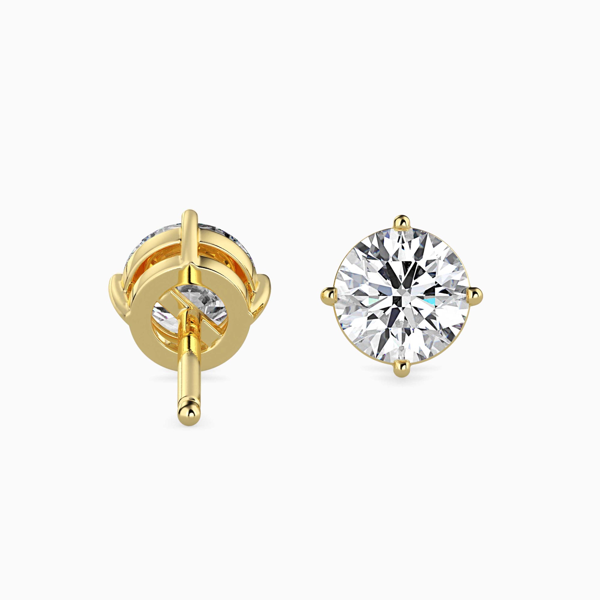 Round Brilliant Cut Lab-Grown Diamond Basket Stud Earrings in Yellow Gold Back View