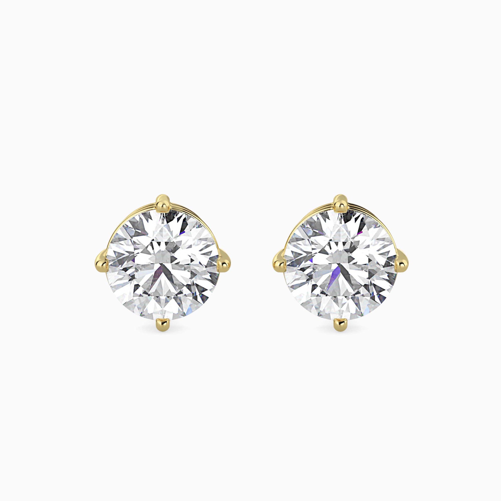 Round Brilliant Cut Lab-Grown Diamond Basket Stud Earrings in Yellow Gold Front View