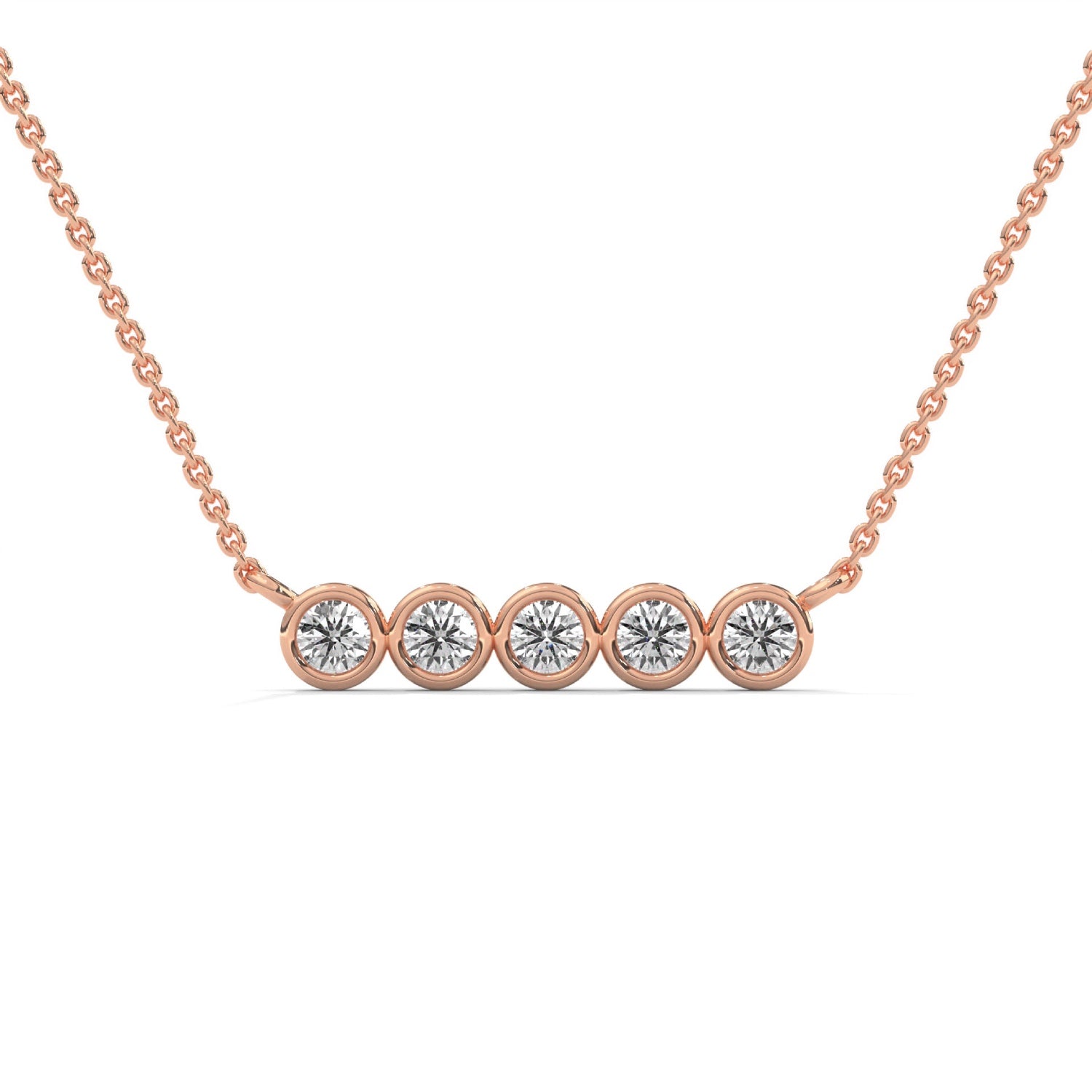 Round Brilliant Cut Lab-Grown Diamond Bezel Bar Pendant in Rose Gold