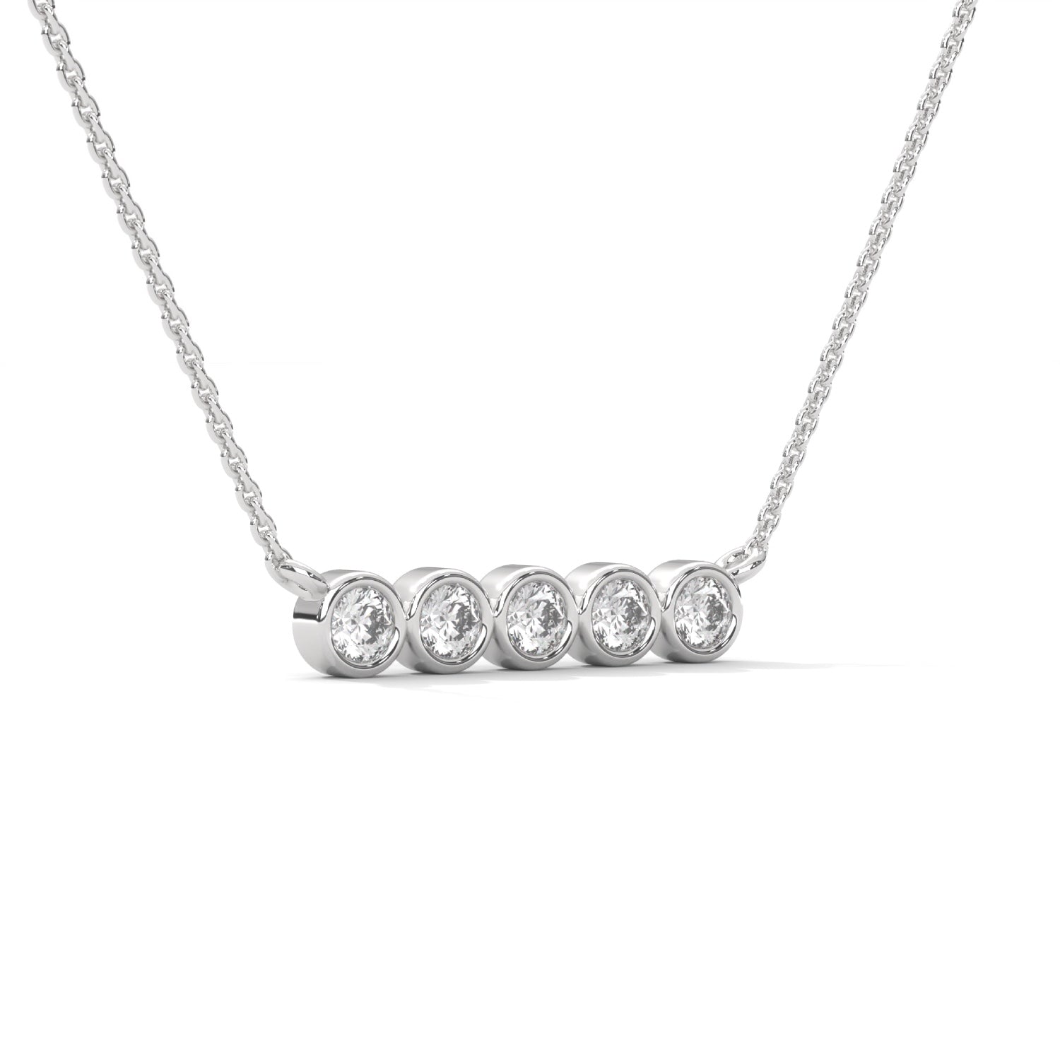 Round Brilliant Cut Lab-Grown Diamond Bezel Bar Pendant in White Gold