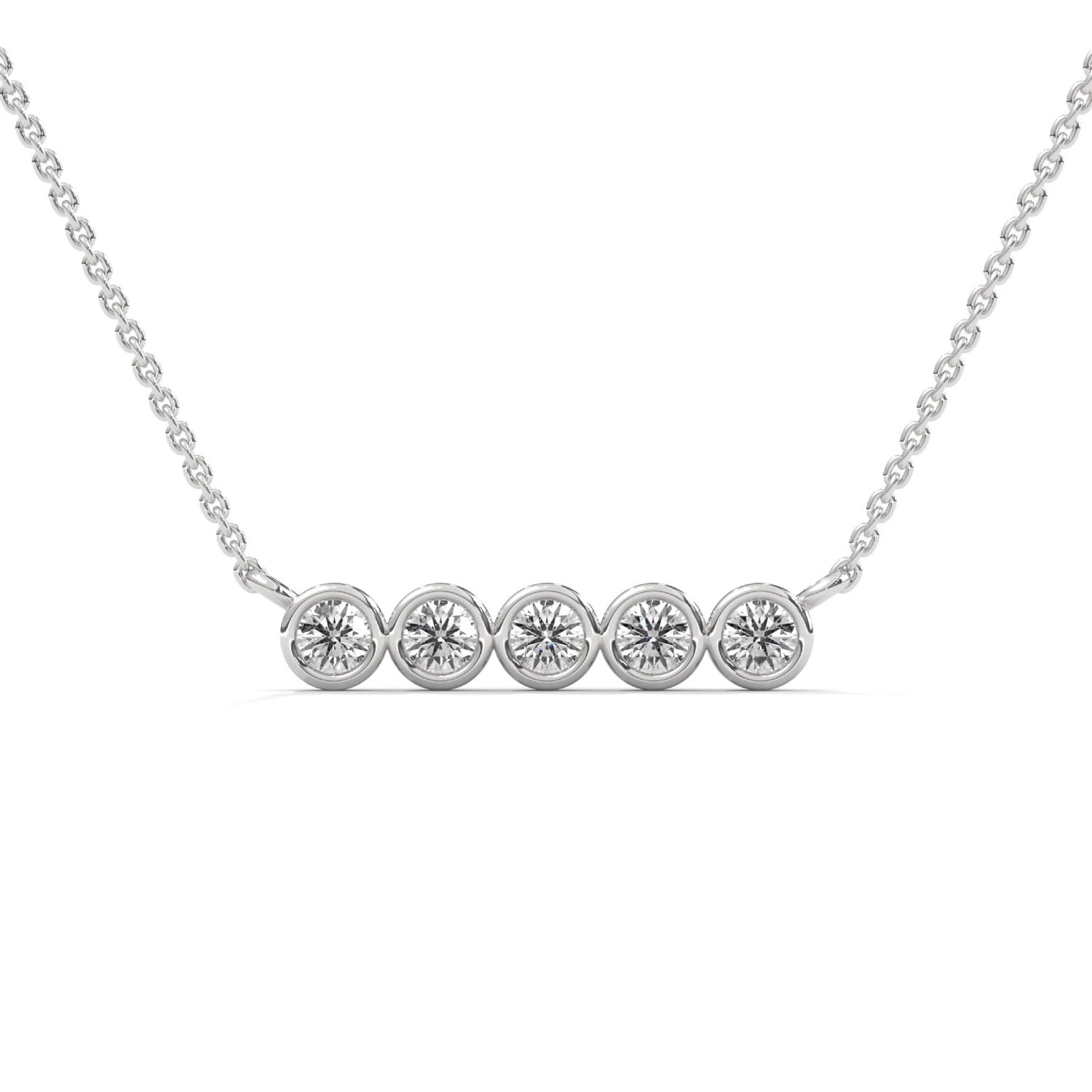 Round Brilliant Cut Lab-Grown Diamond Bezel Bar Pendant in White Gold