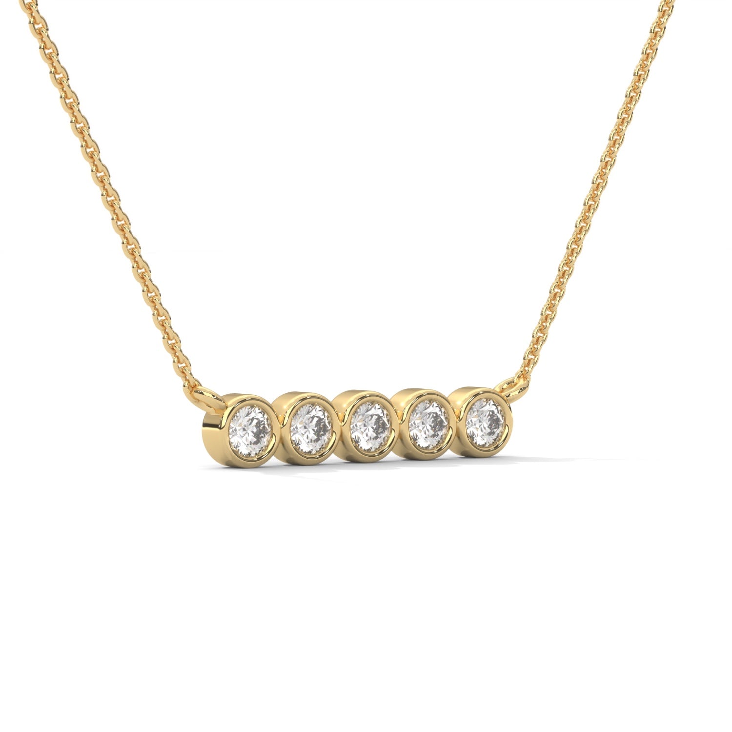 Round Brilliant Cut Lab-Grown Diamond Bezel Bar Pendant in Yellow Gold