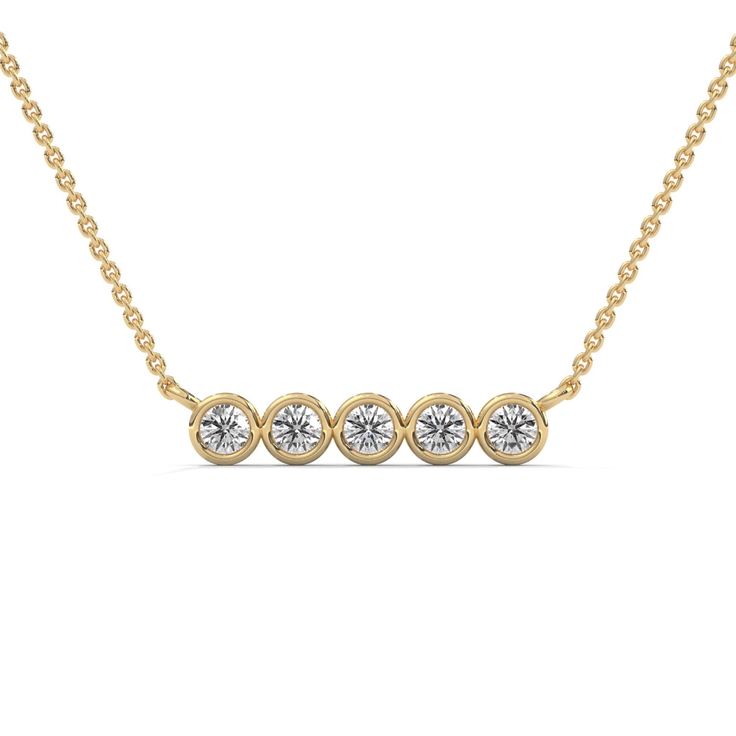 Round Brilliant Cut Lab-Grown Diamond Bezel Bar Pendant in Yellow Gold