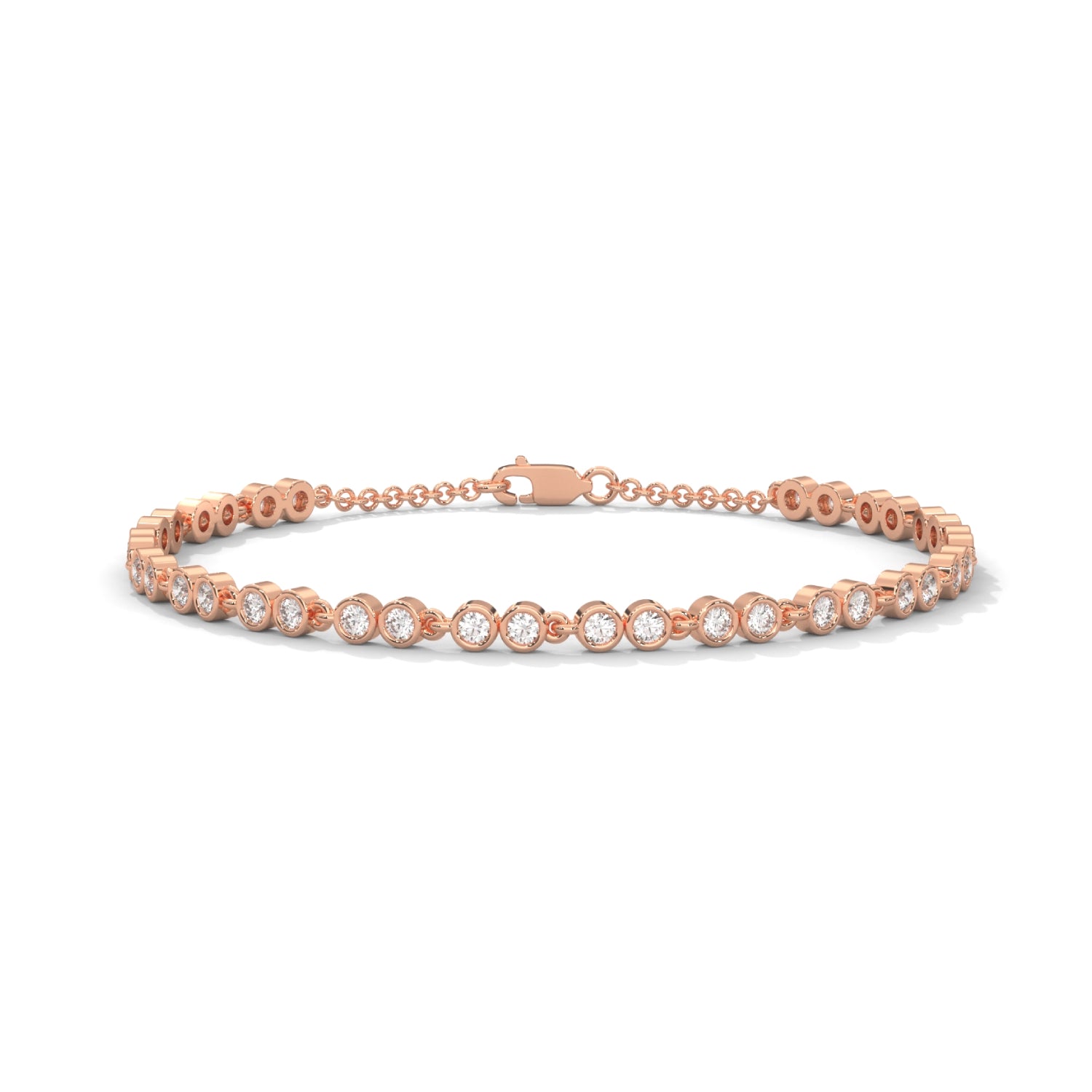 Round Brilliant Cut Lab-Grown Diamond Bezel Chain Tennis Bracelet in Rose Gold