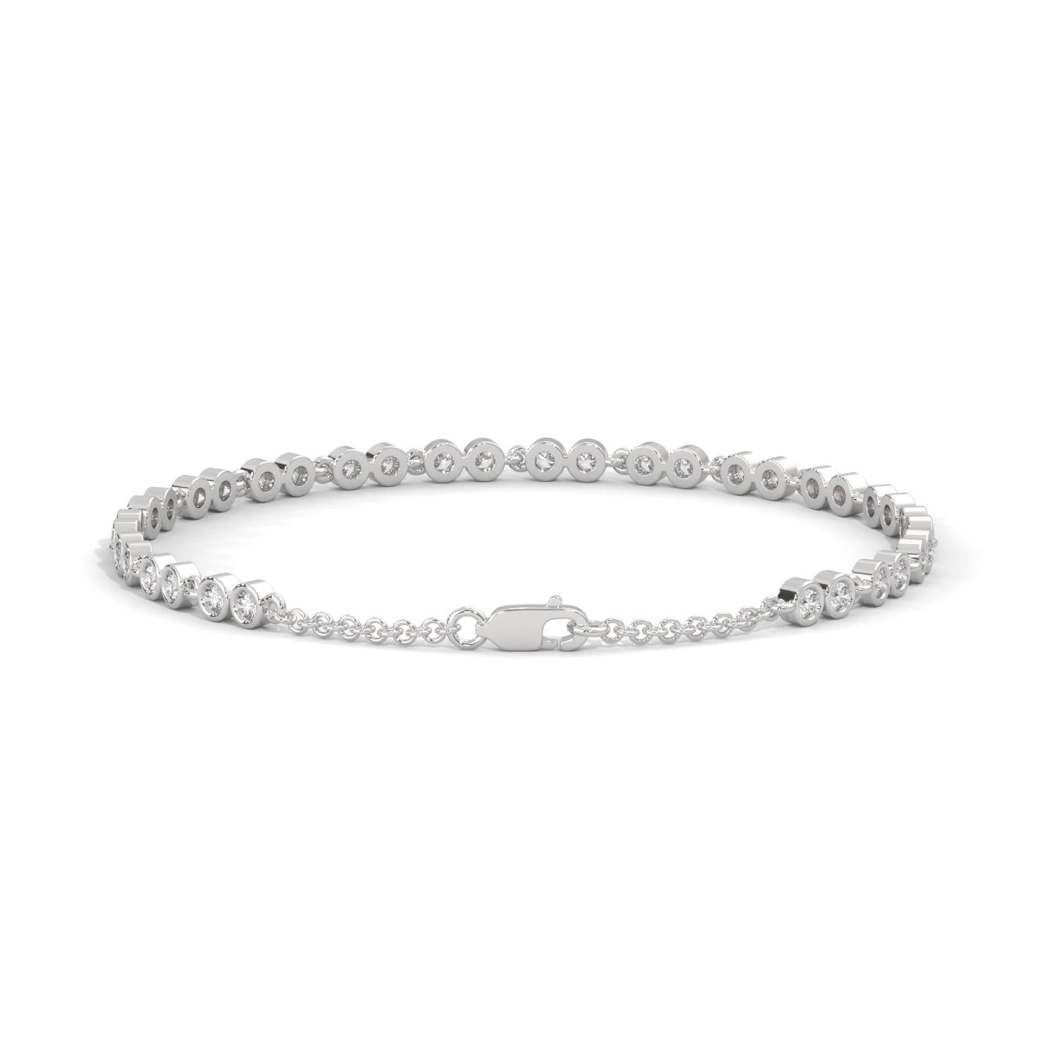 Round Brilliant Cut Lab-Grown Diamond Bezel Chain Tennis Bracelet in White Gold