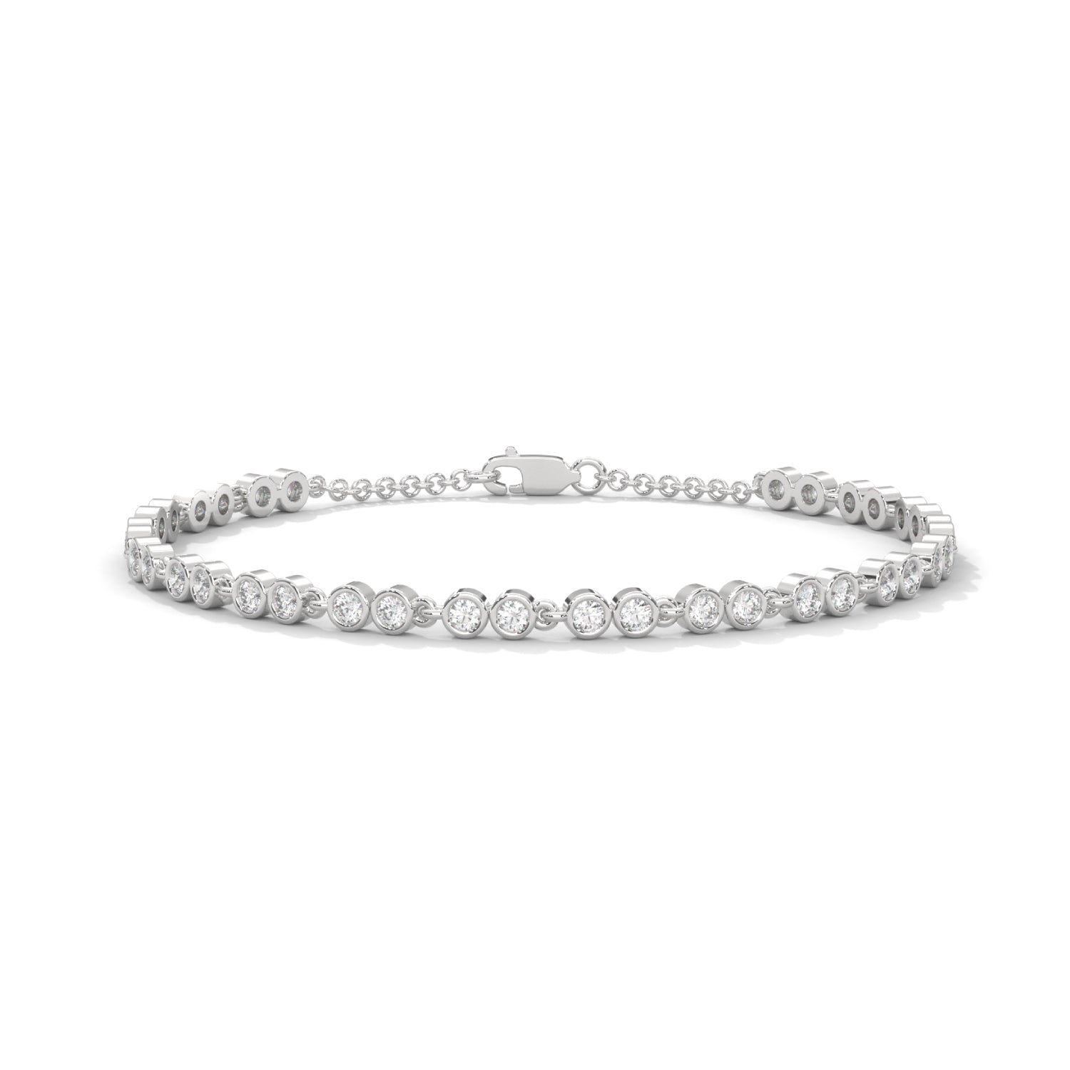 Round Brilliant Cut Lab-Grown Diamond Bezel Chain Tennis Bracelet in White Gold
