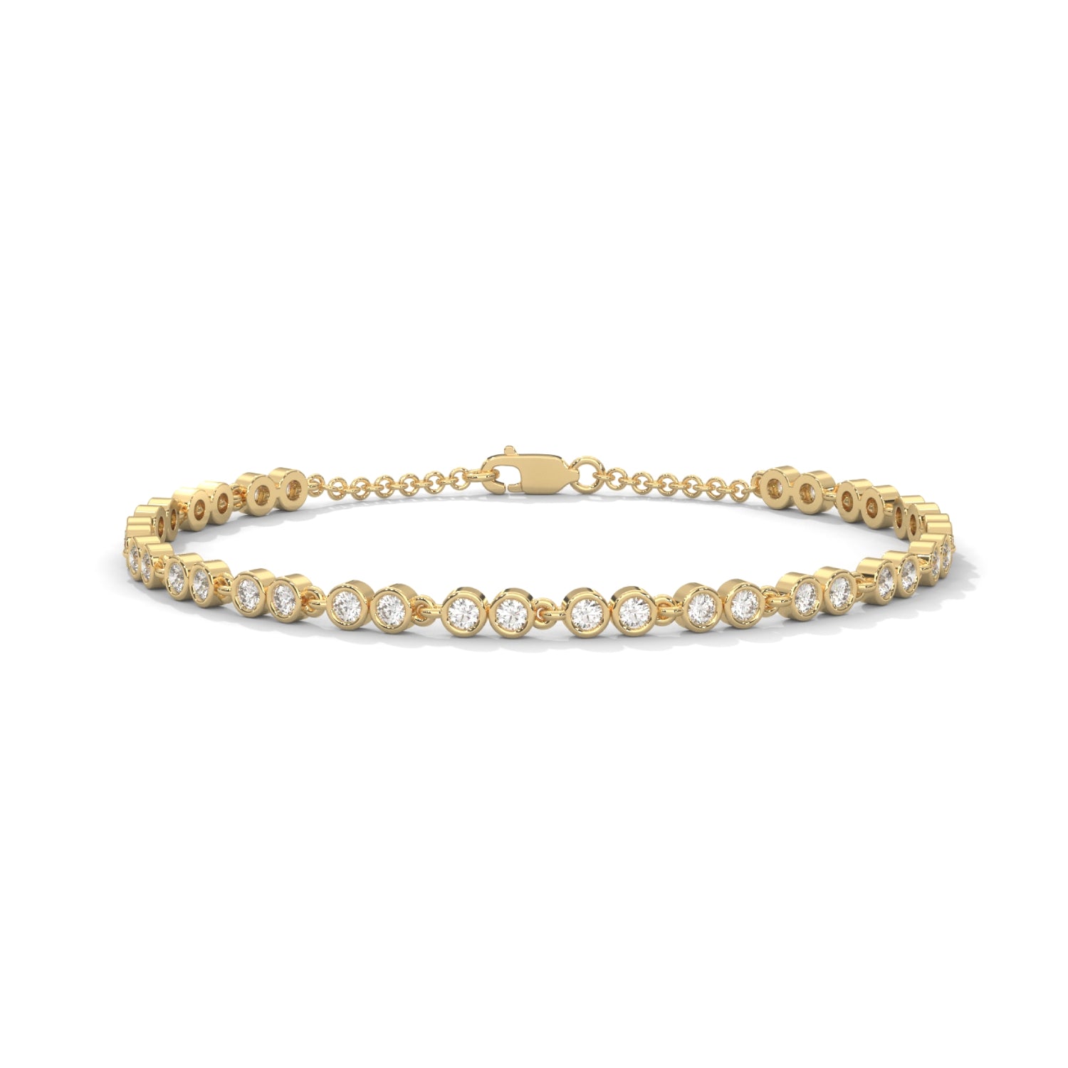 Round Brilliant Cut Lab-Grown Diamond Bezel Chain Tennis Bracelet in Yellow Gold