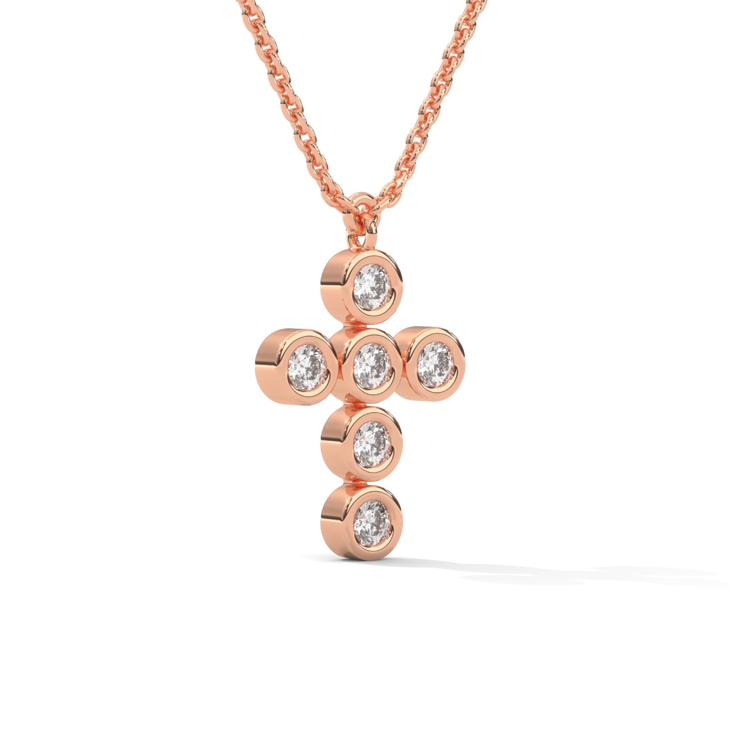 Round Brilliant Cut Lab-Grown Diamond Bezel Cross Pendant in Rose Gold