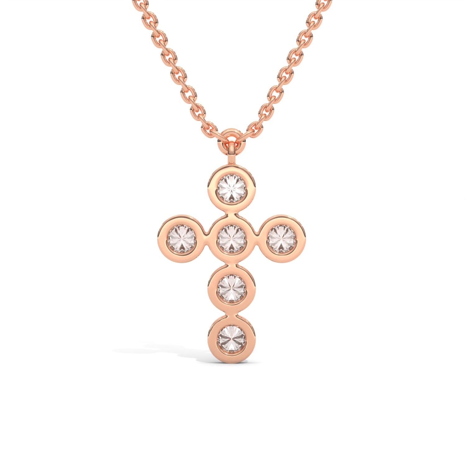Round Brilliant Cut Lab-Grown Diamond Bezel Cross Pendant in Rose Gold
