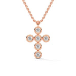 Round Brilliant Cut Lab-Grown Diamond Bezel Cross Pendant in Rose Gold