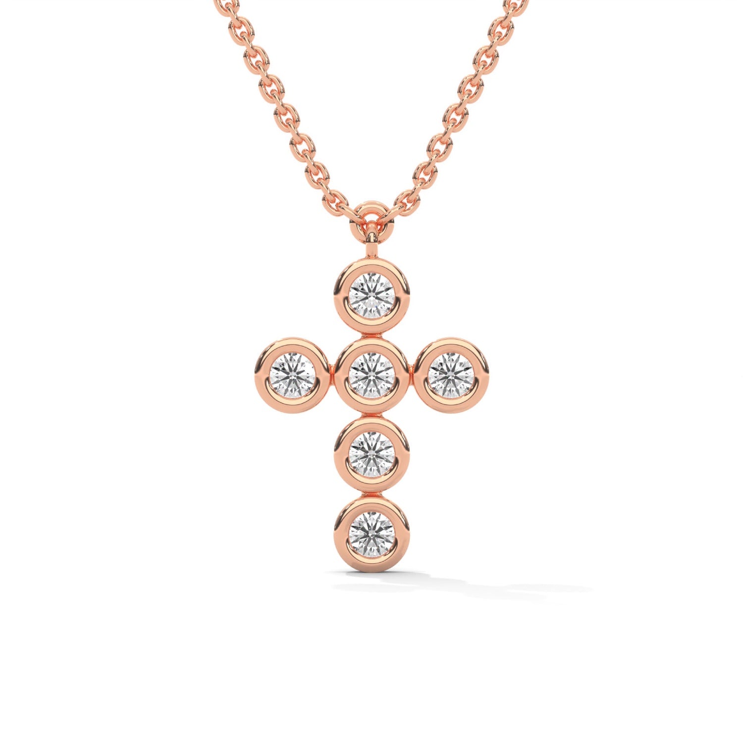 Round Brilliant Cut Lab-Grown Diamond Bezel Cross Pendant in Rose Gold