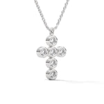 Round Brilliant Cut Lab-Grown Diamond Bezel Cross Pendant in White Gold