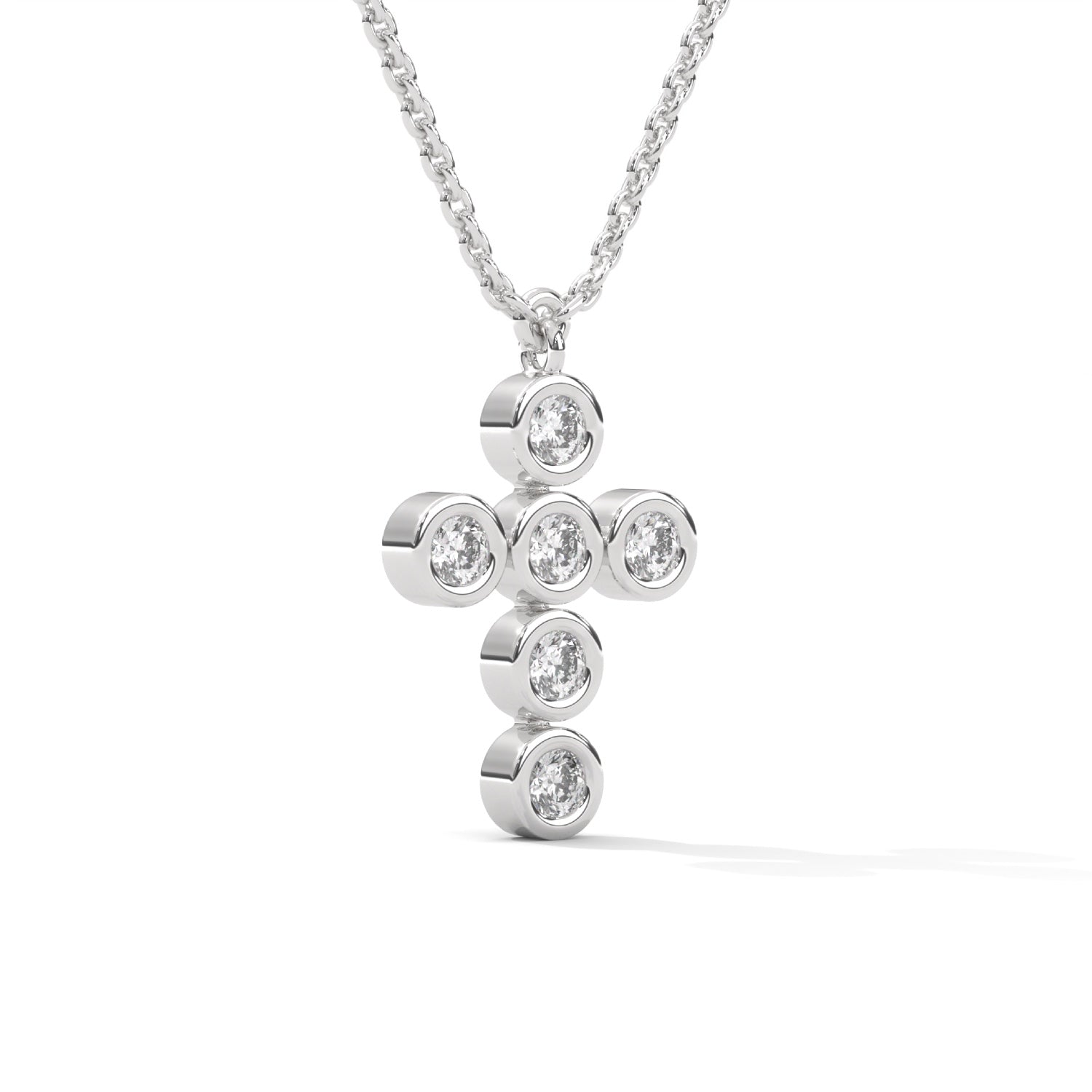 Round Brilliant Cut Lab-Grown Diamond Bezel Cross Pendant in White Gold