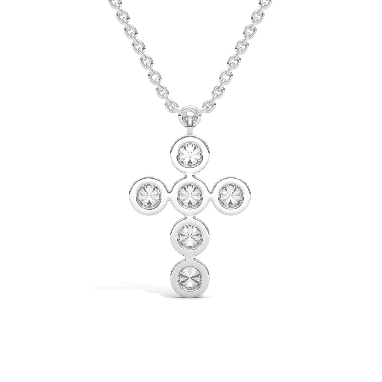 Round Brilliant Cut Lab-Grown Diamond Bezel Cross Pendant in White Gold