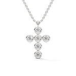 Round Brilliant Cut Lab-Grown Diamond Bezel Cross Pendant in White Gold