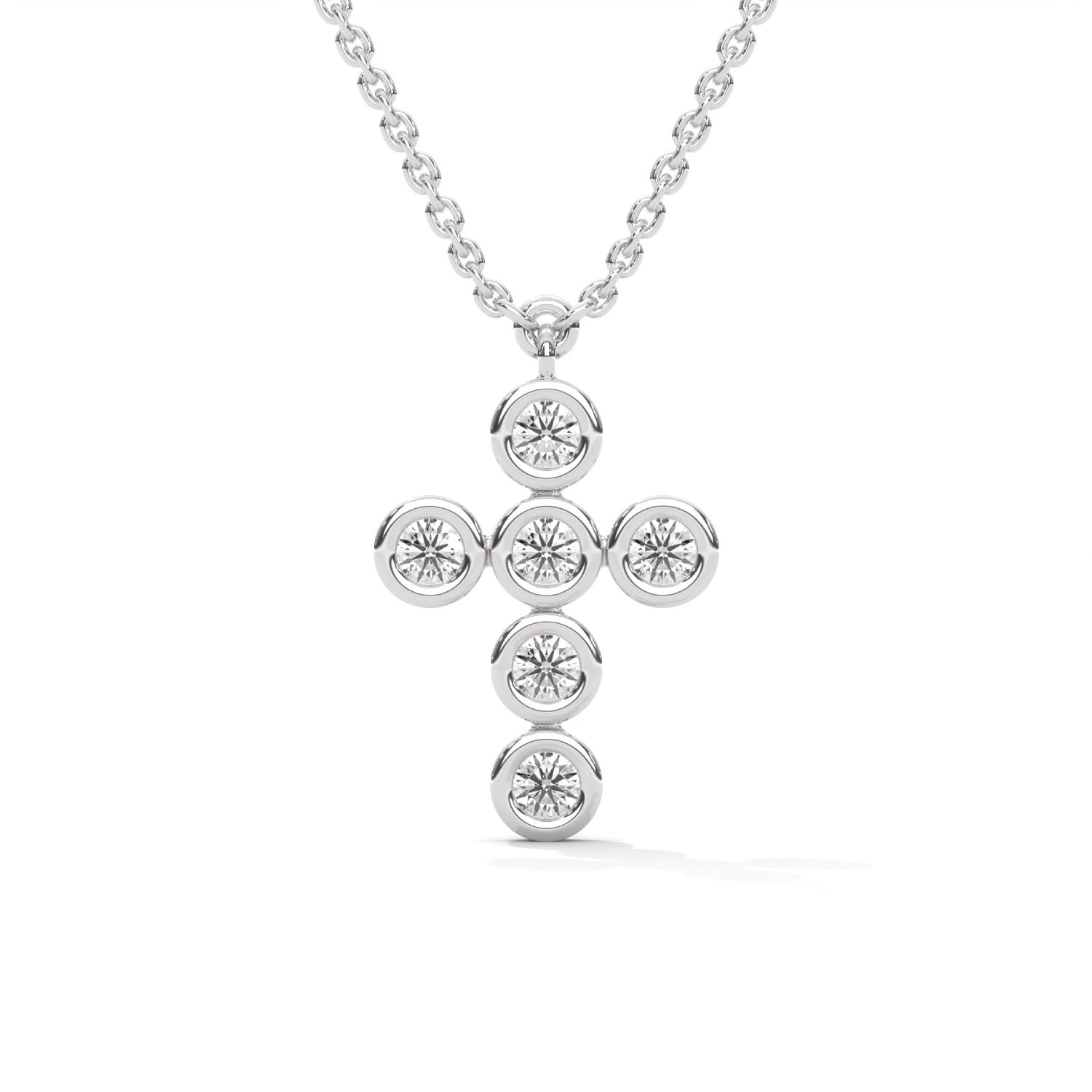 Round Brilliant Cut Lab-Grown Diamond Bezel Cross Pendant in White Gold