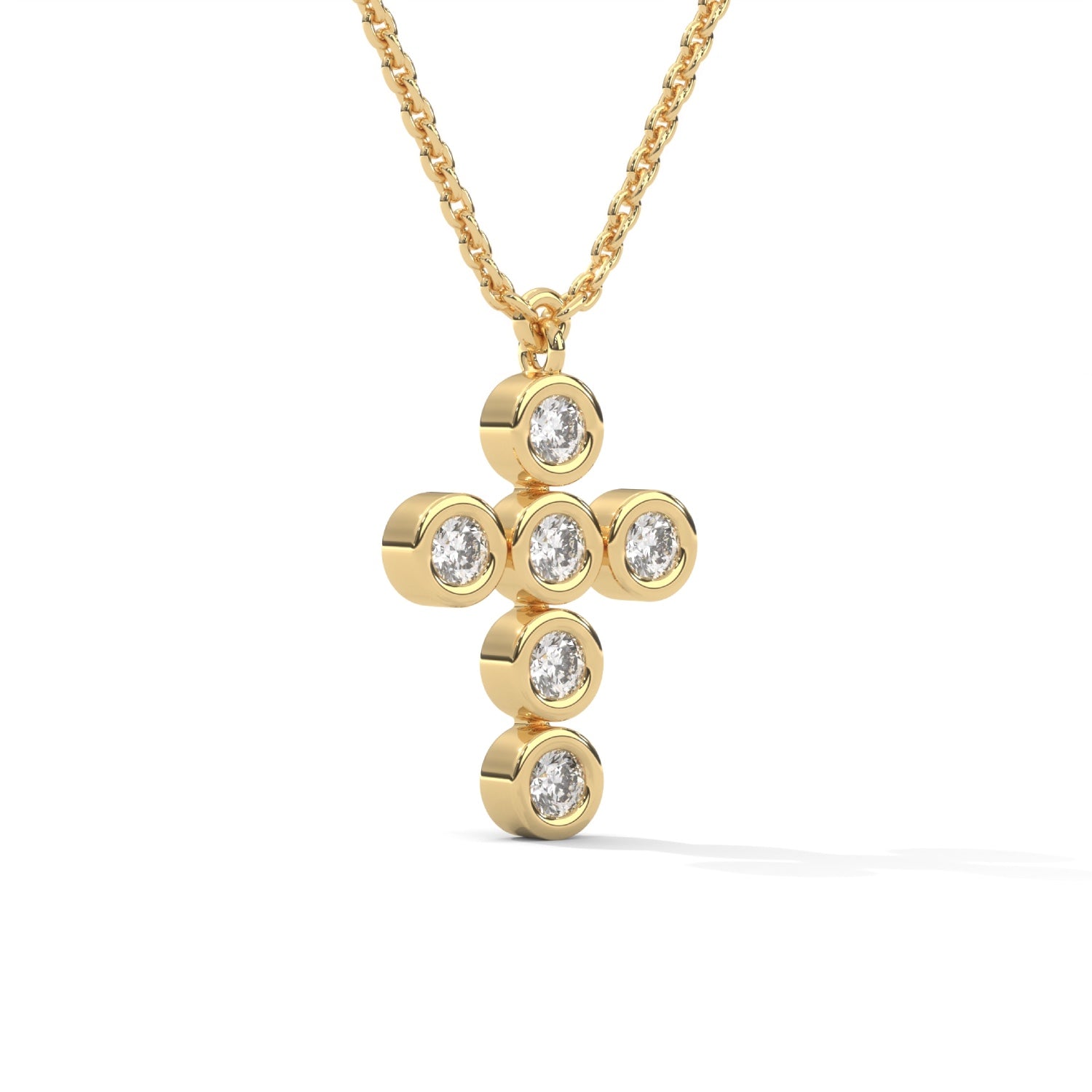 Round Brilliant Cut Lab-Grown Diamond Bezel Cross Pendant in Yellow Gold