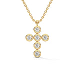Round Brilliant Cut Lab-Grown Diamond Bezel Cross Pendant in Yellow Gold
