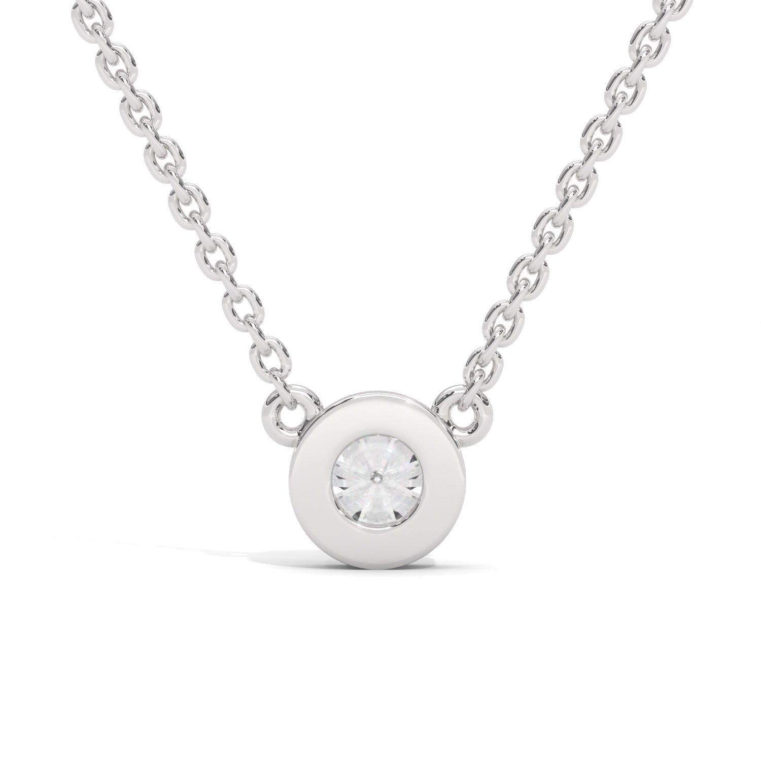 Round Brilliant Cut Lab-Grown Diamond Bezel Pendant in White Gold