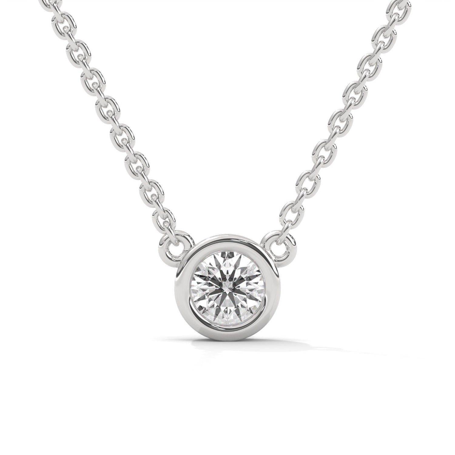 Round Brilliant Cut Lab-Grown Diamond Bezel Pendant in White Gold