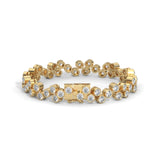 Round Brilliant Cut Lab-Grown Diamond Bezel Set Cluster Tennis Bracelet in Yellow Gold