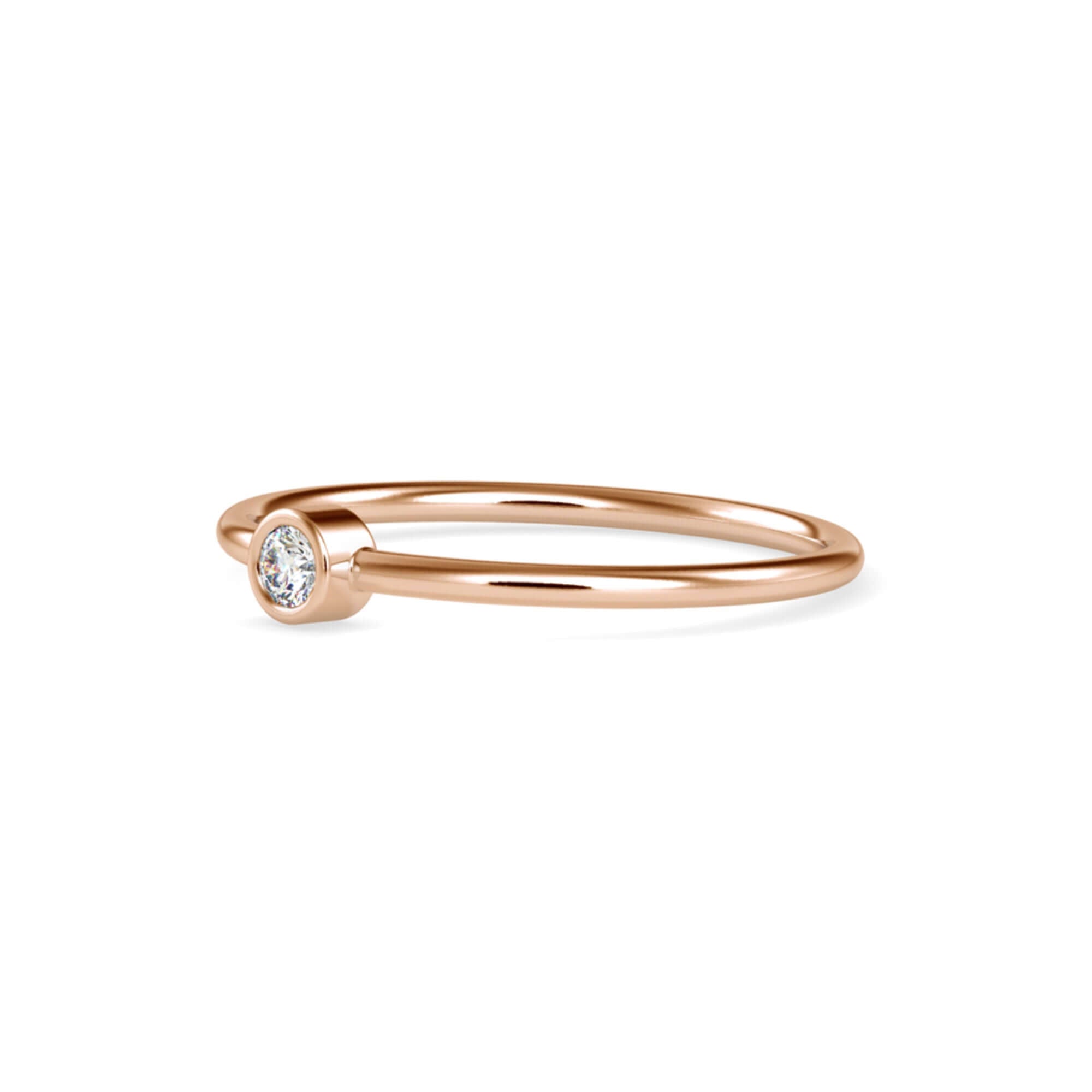 Round Brilliant Cut Lab-Grown Diamond Bezel Stackable Ring in Rose Gold