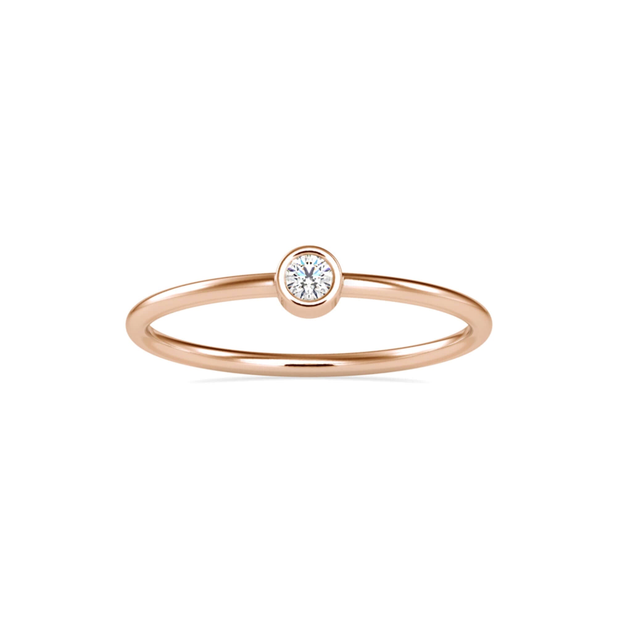 Round Brilliant Cut Lab-Grown Diamond Bezel Stackable Ring in Rose Gold