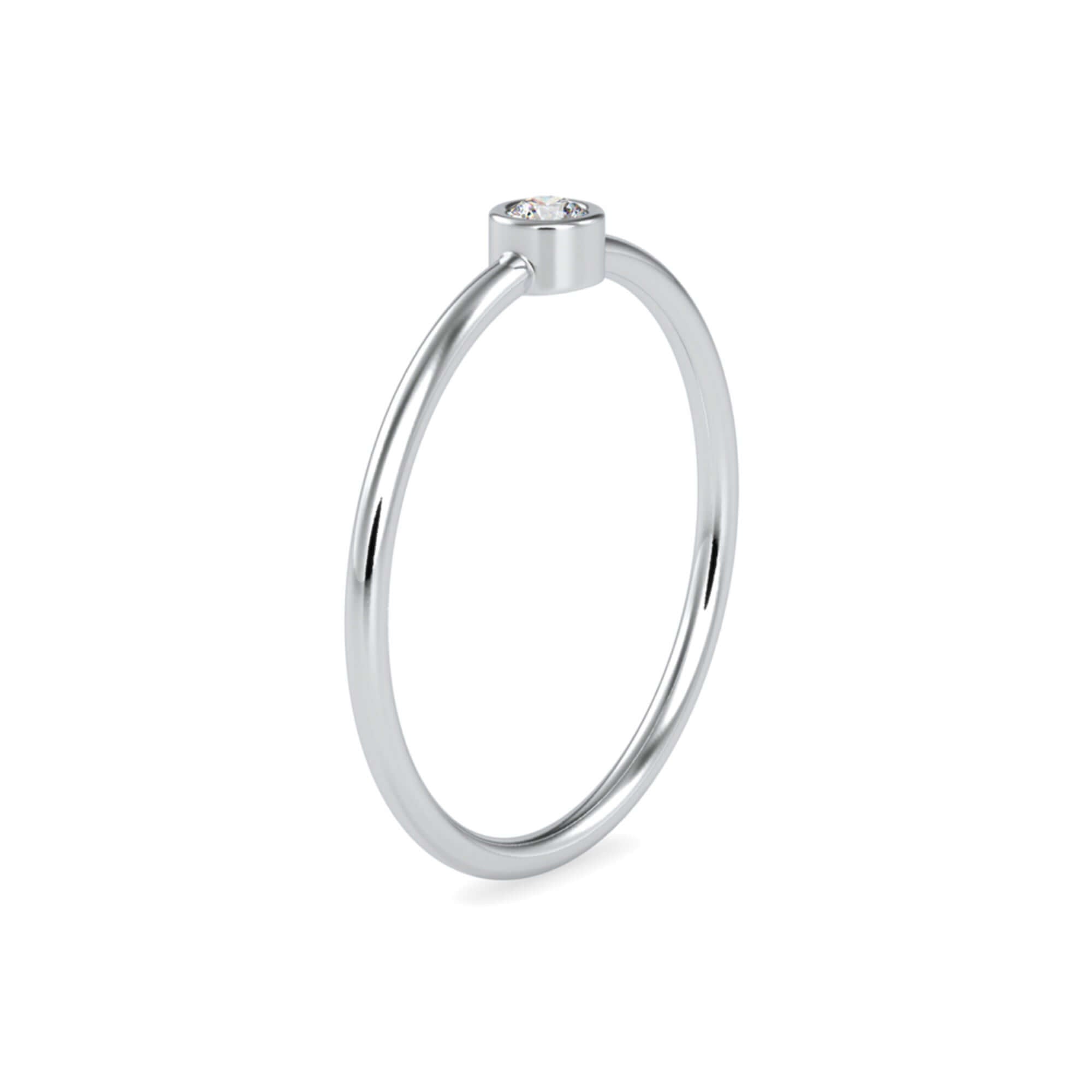 Round Brilliant Cut Lab-Grown Diamond Bezel Stackable Ring in White Gold