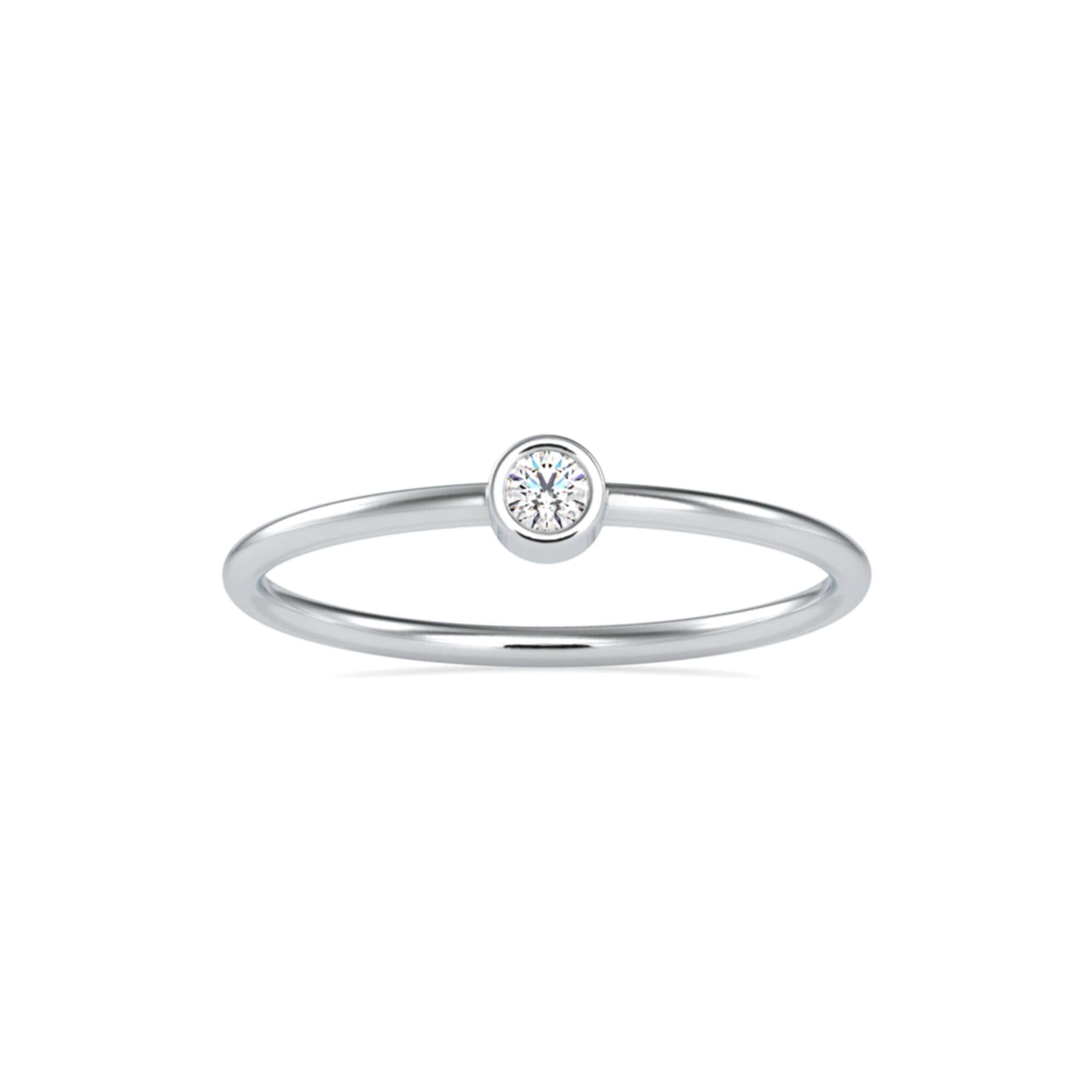 Round Brilliant Cut Lab-Grown Diamond Bezel Stackable Ring in White Gold