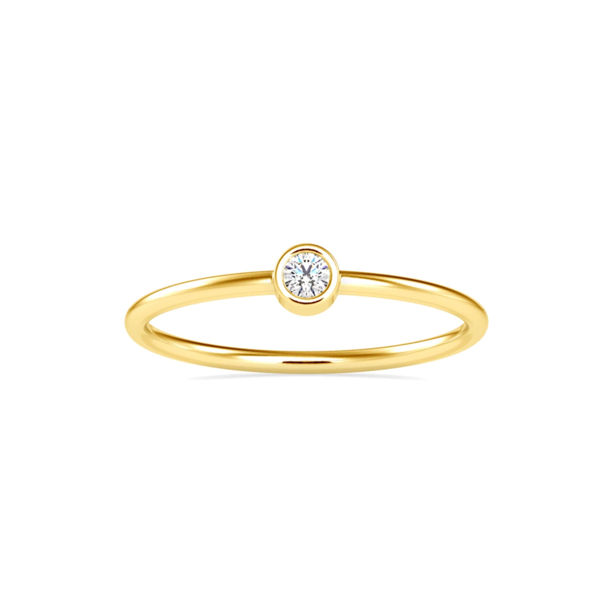 Round Brilliant Cut Lab-Grown Diamond Bezel Stackable Ring in Yellow Gold