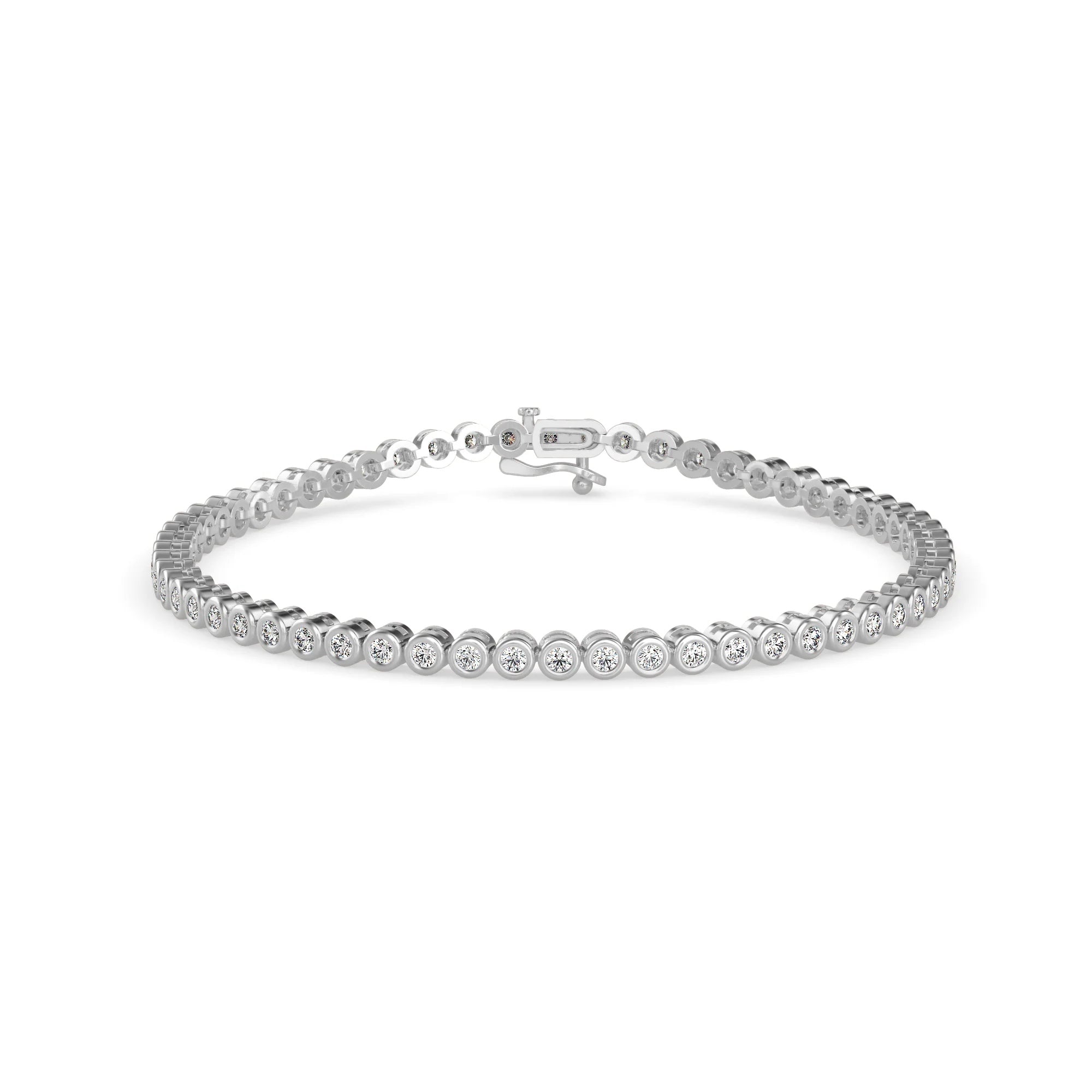 Round Brilliant Cut Lab-Grown Diamond Bezel Tennis Bracelet in White Gold