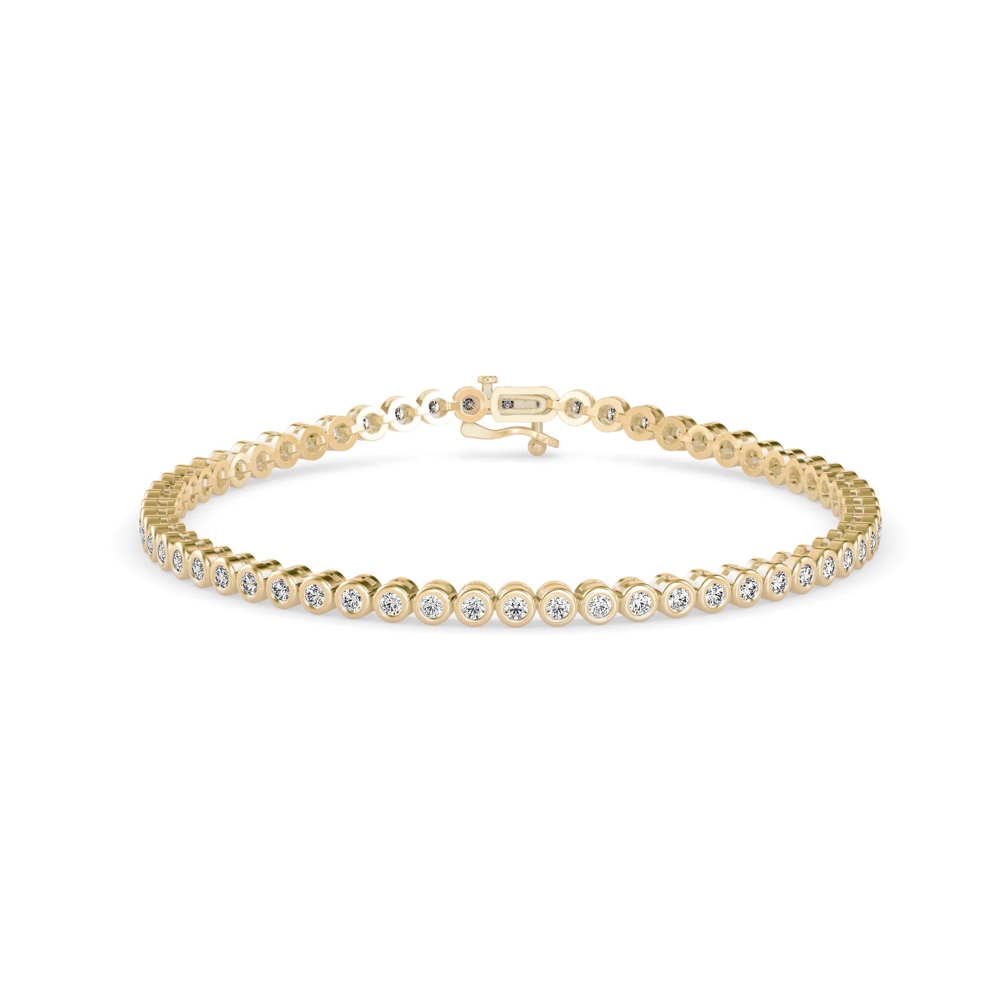 Round Brilliant Cut Lab-Grown Diamond Bezel Tennis Bracelet in Yellow Gold