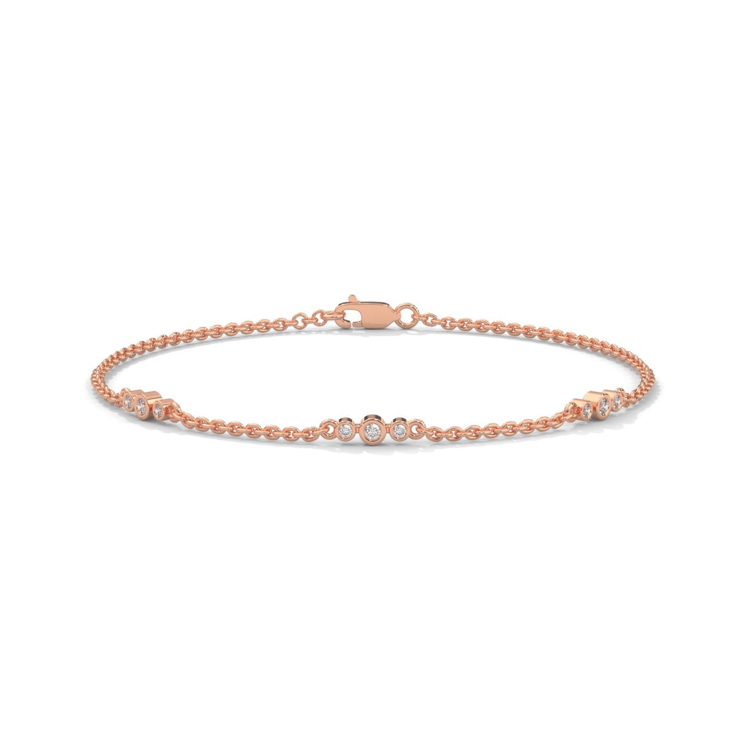 Round Brilliant Cut Lab-Grown Diamond Bezel Trio Station Bracelet in Rose Gold