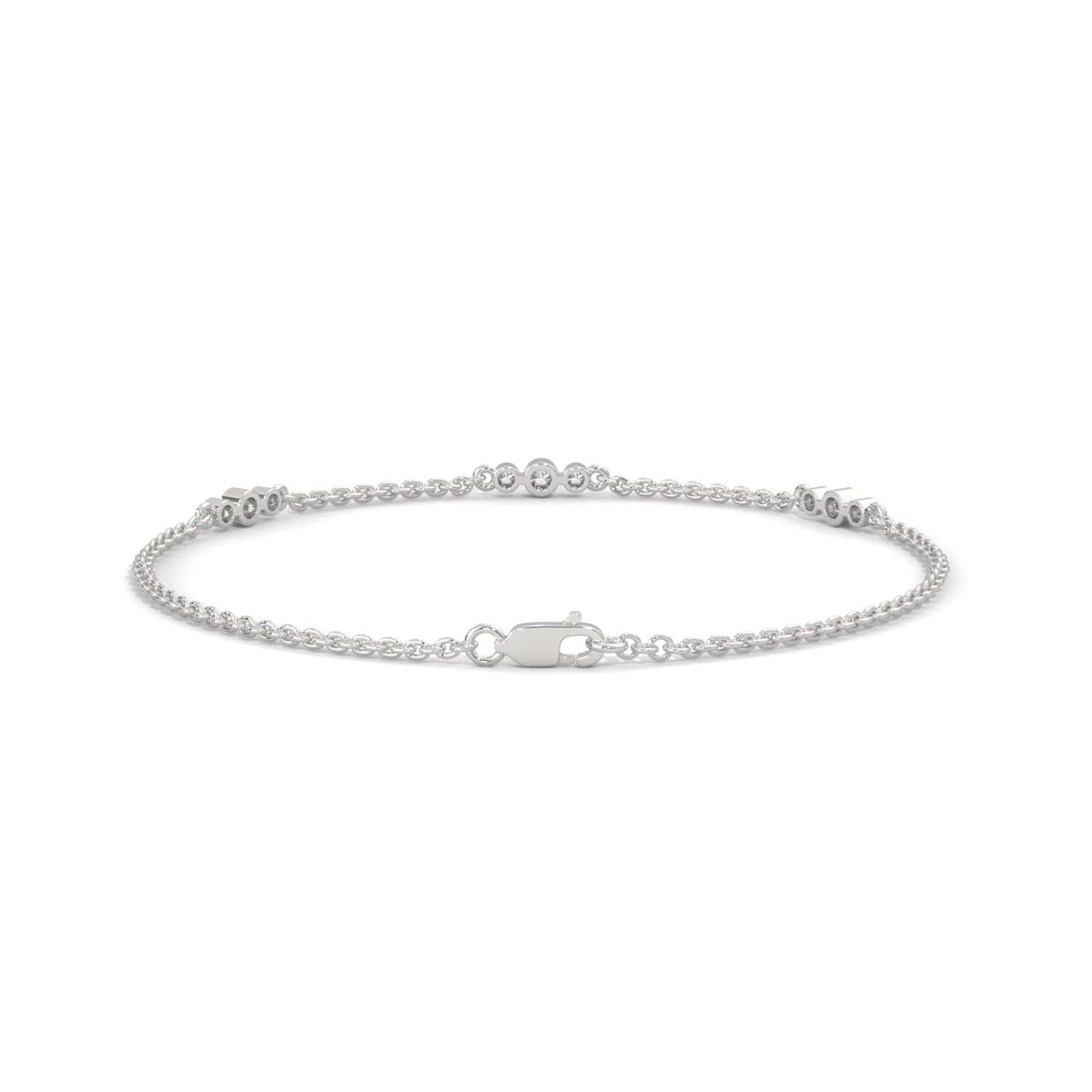 Round Brilliant Cut Lab-Grown Diamond Bezel Trio Station Bracelet in White Gold