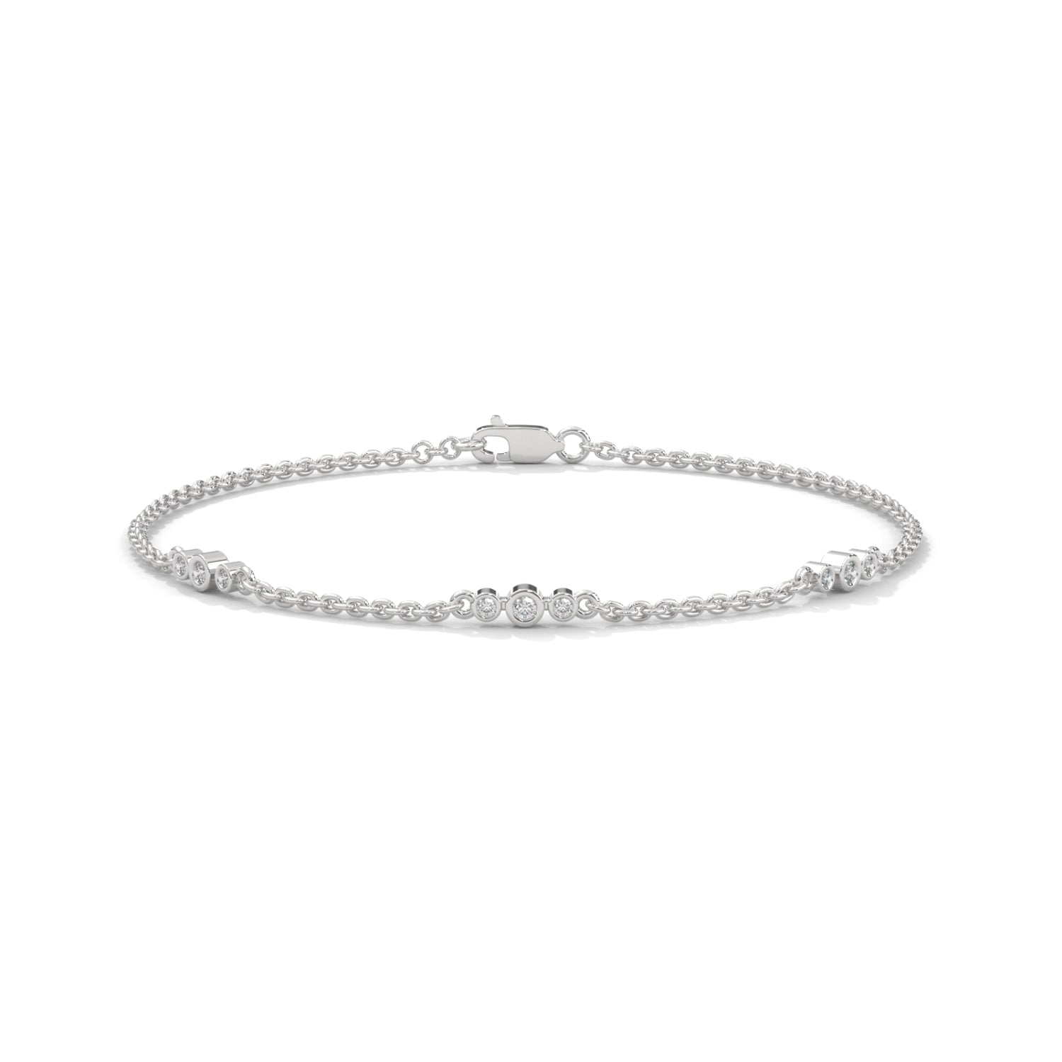 Round Brilliant Cut Lab-Grown Diamond Bezel Trio Station Bracelet in White Gold