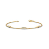Round Brilliant Cut Lab-Grown Diamond Bezel Trio Station Bracelet in Yellow Gold
