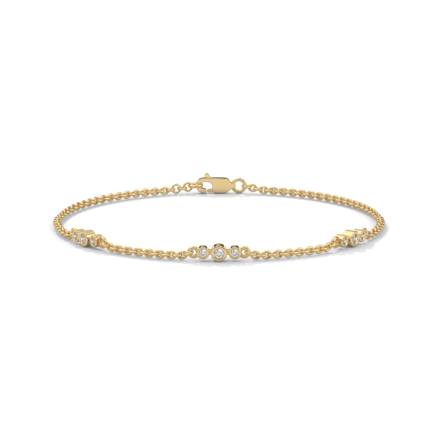 Round Brilliant Cut Lab-Grown Diamond Bezel Trio Station Bracelet in Yellow Gold