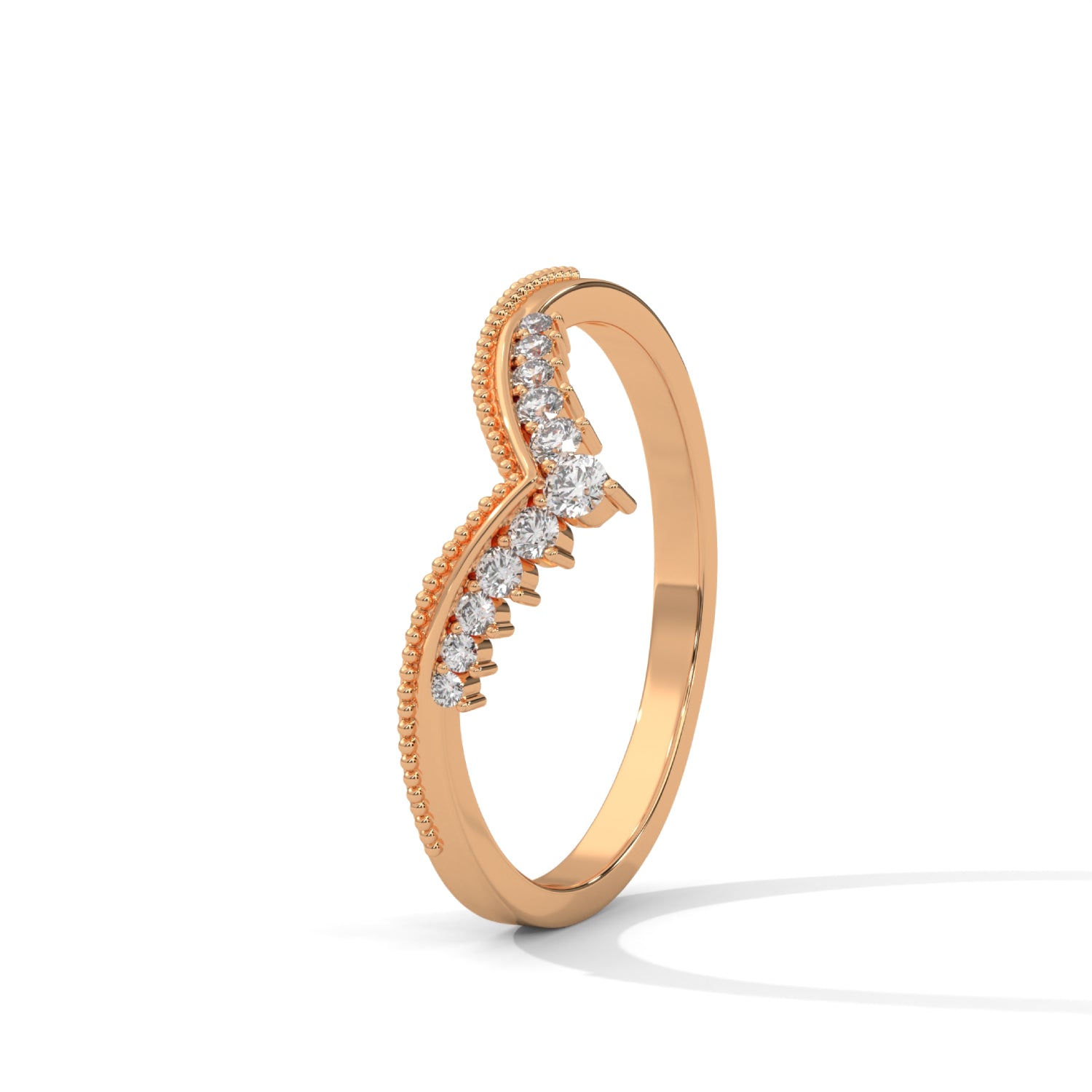 Round Brilliant Cut Lab-Grown Diamond Chevron Wedding Ring in Rose Gold