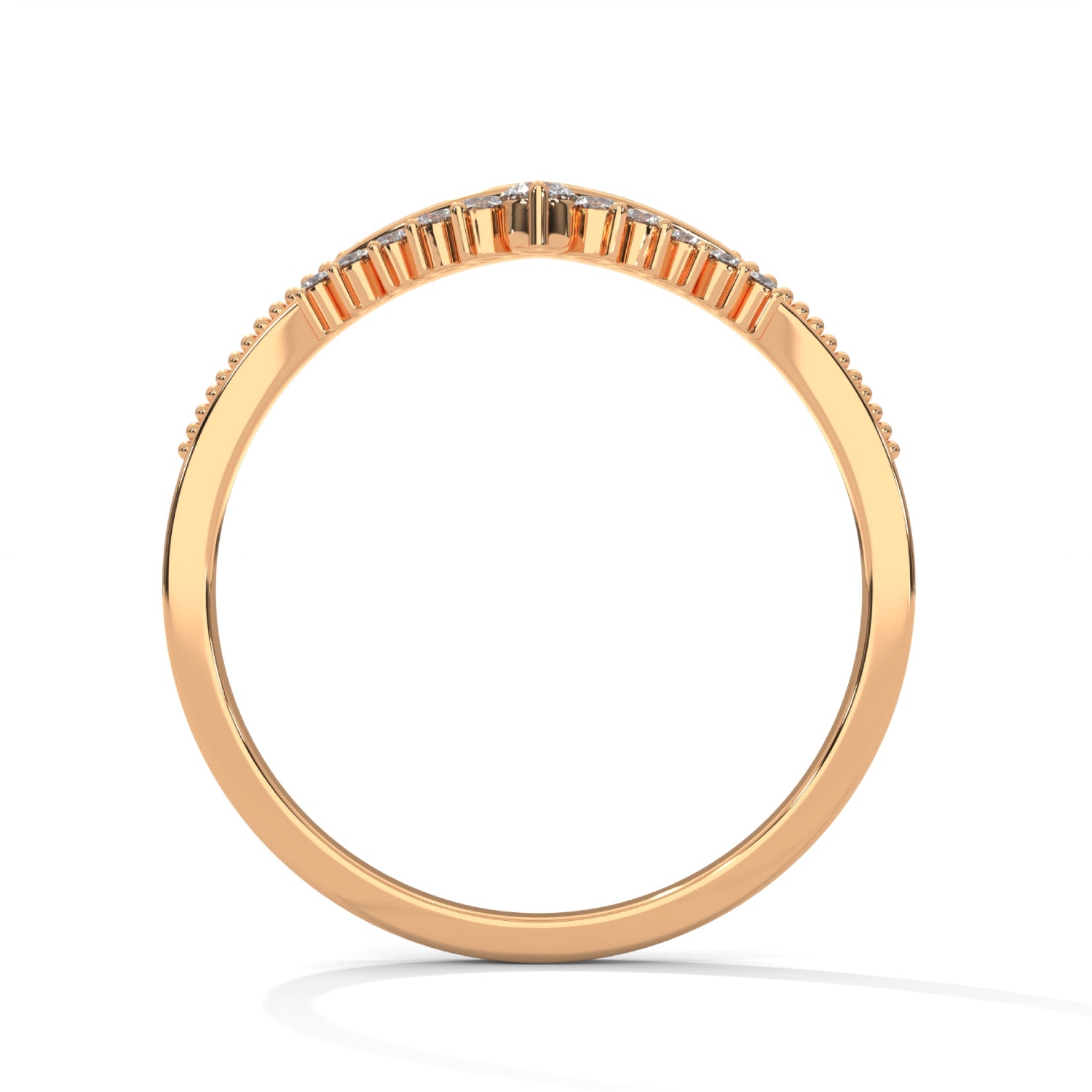 Round Brilliant Cut Lab-Grown Diamond Chevron Wedding Ring in Rose Gold