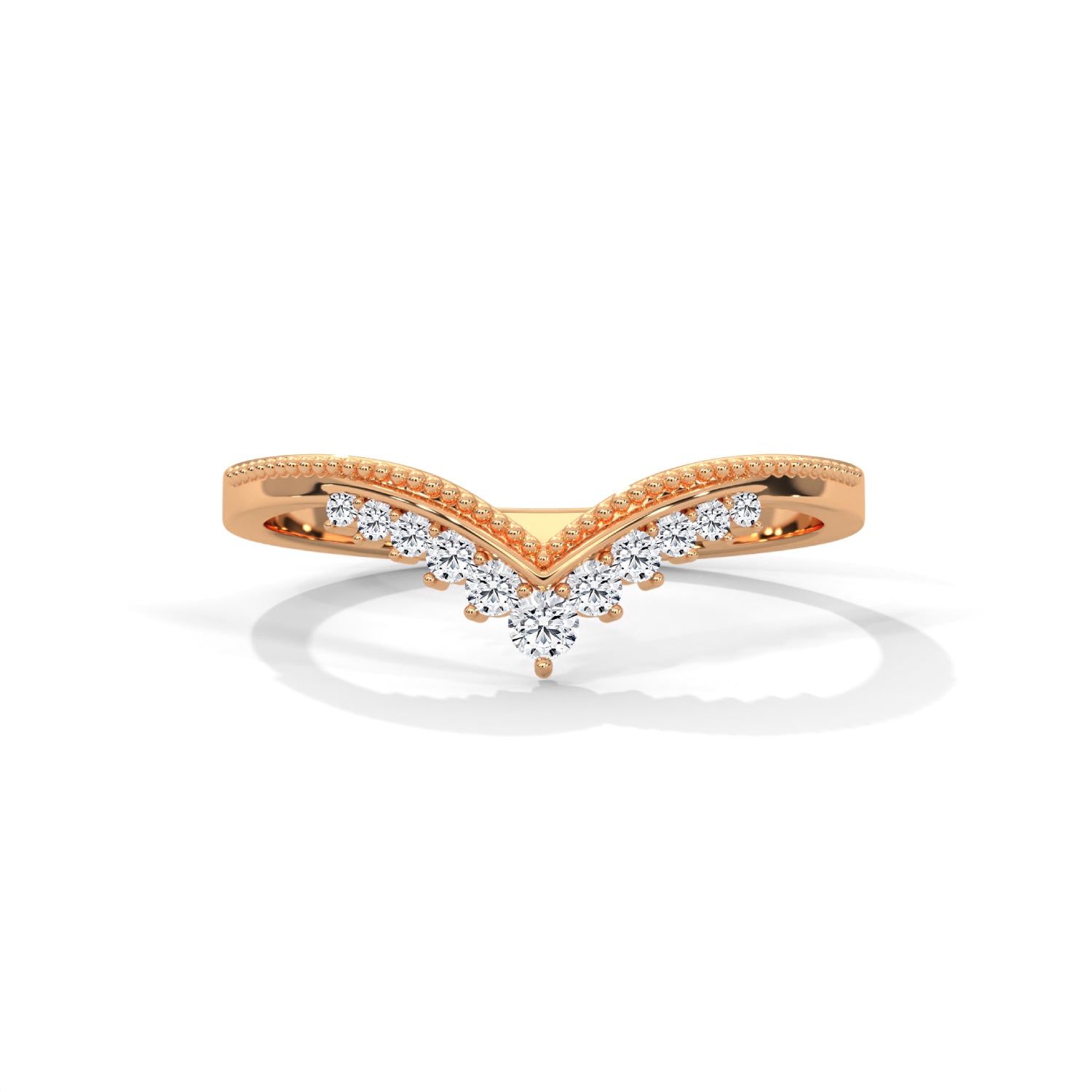 Round Brilliant Cut Lab-Grown Diamond Chevron Wedding Ring in Rose Gold