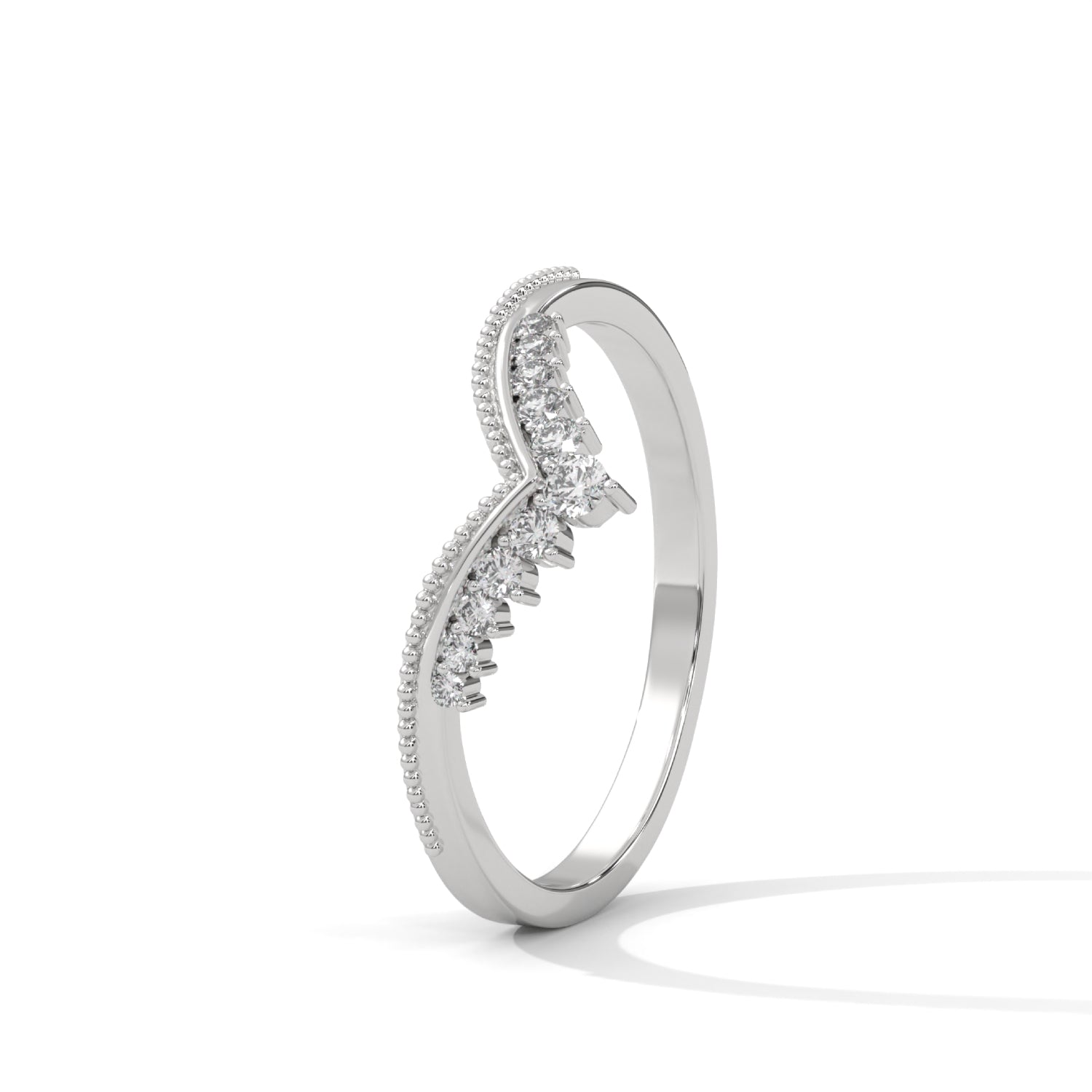 Round Brilliant Cut Lab-Grown Diamond Chevron Wedding Ring in White Gold