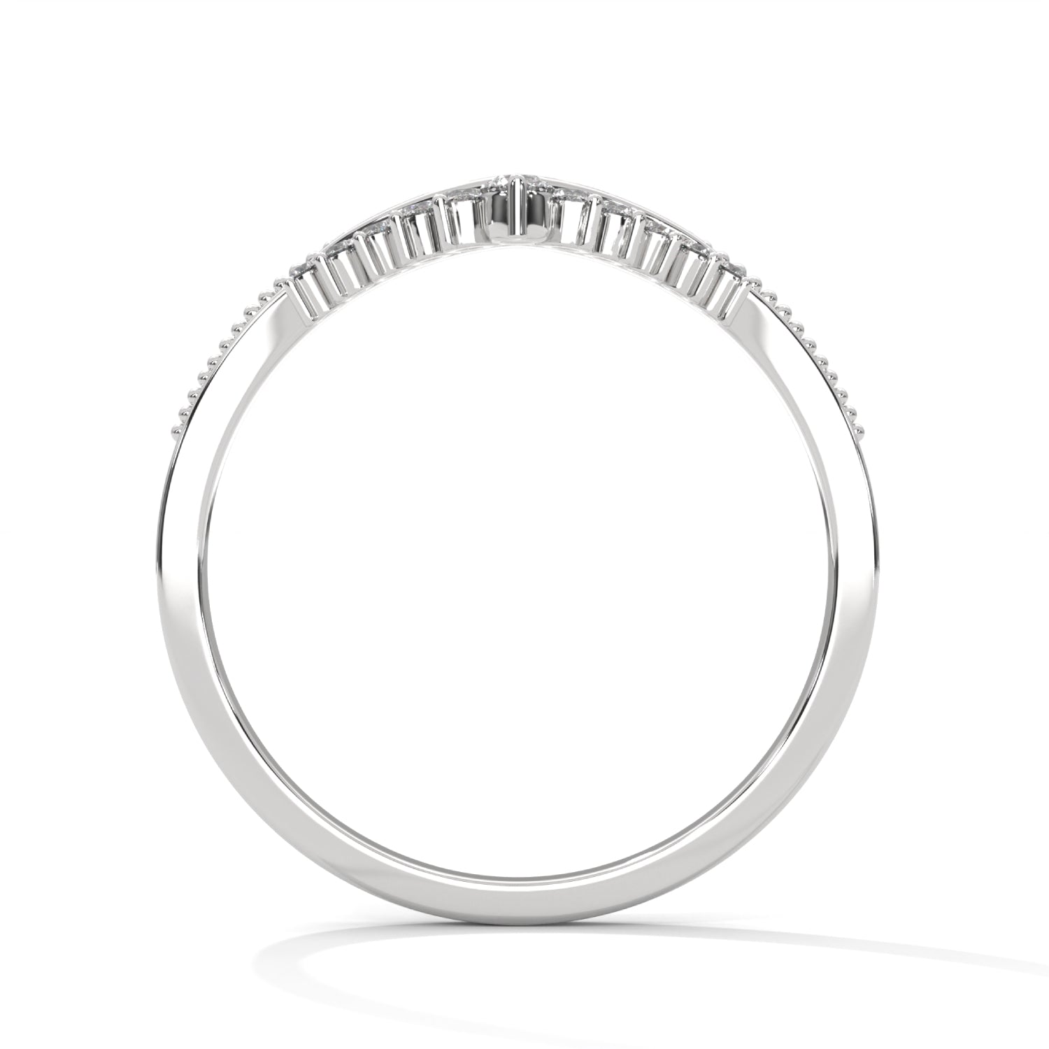 Round Brilliant Cut Lab-Grown Diamond Chevron Wedding Ring in White Gold