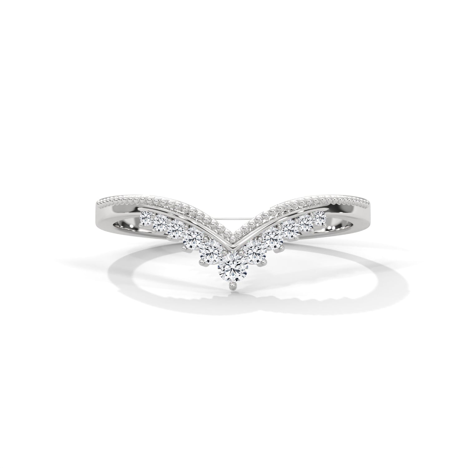 Round Brilliant Cut Lab-Grown Diamond Chevron Wedding Ring in White Gold