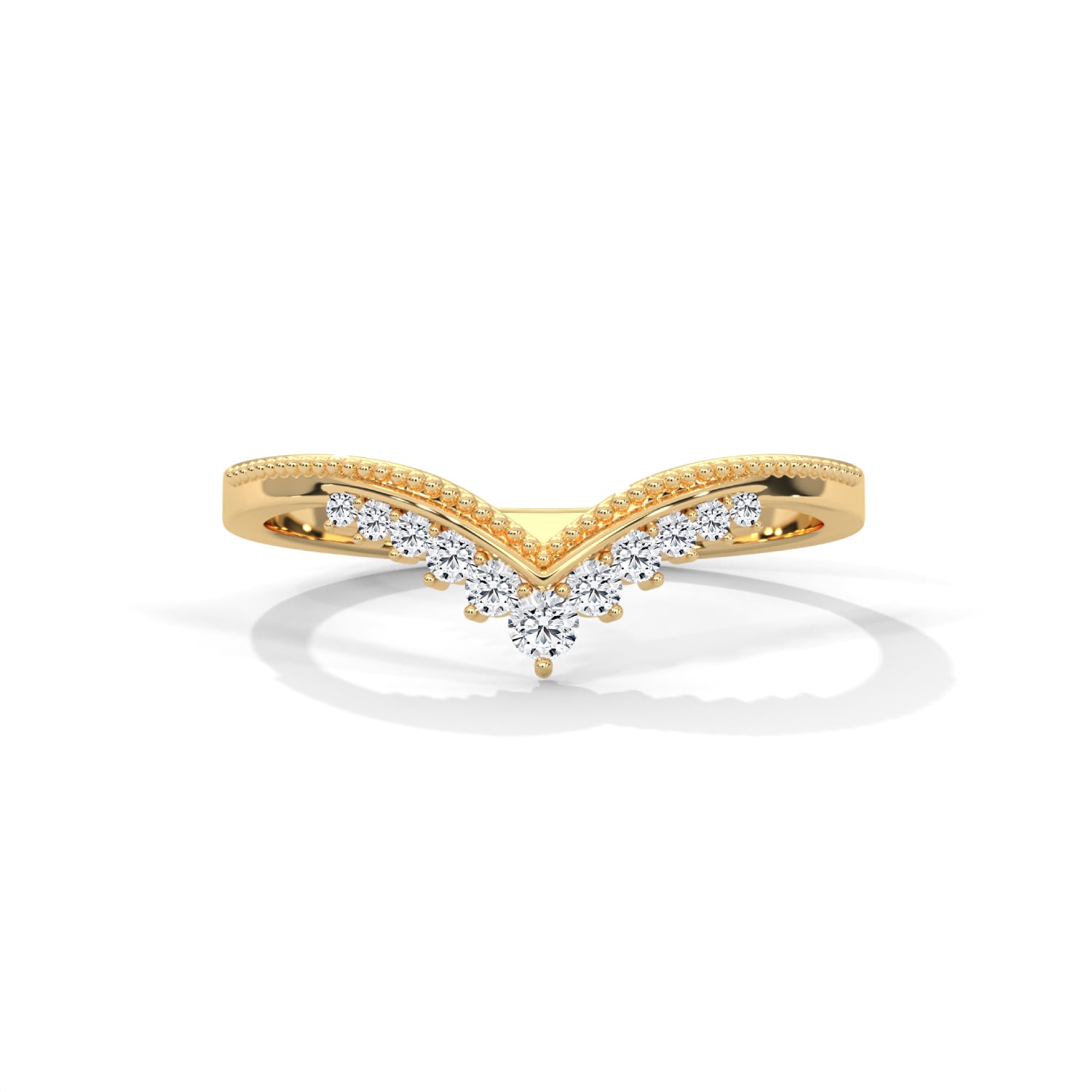 Round Brilliant Cut Lab-Grown Diamond Chevron Wedding Ring in Yellow Gold